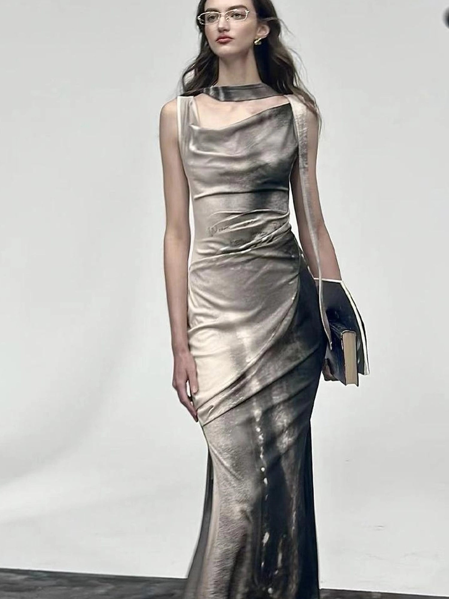 OfAkiva V-neck Draped Venus Slip Dress