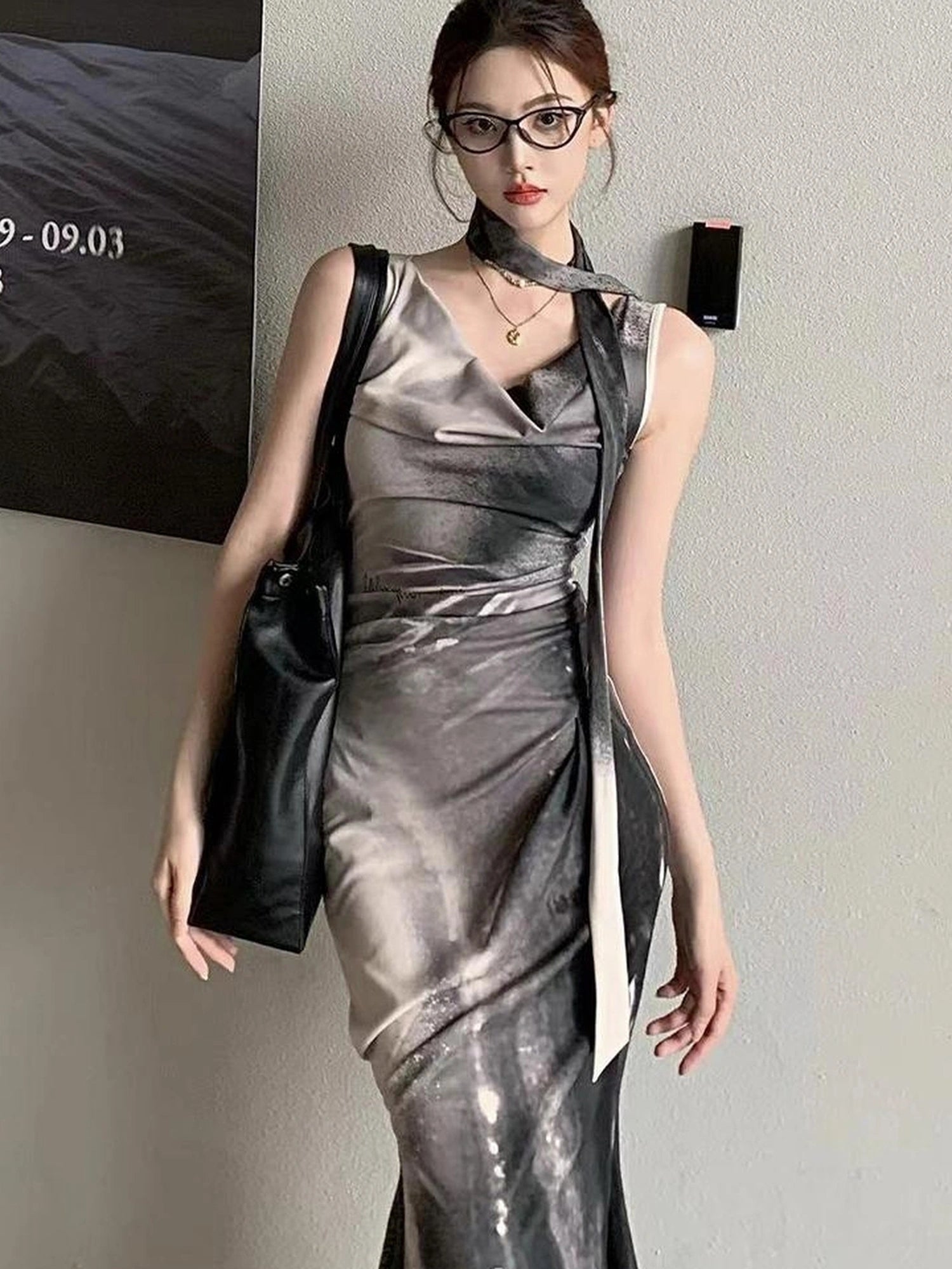 OfAkiva V-neck Draped Venus Slip Dress