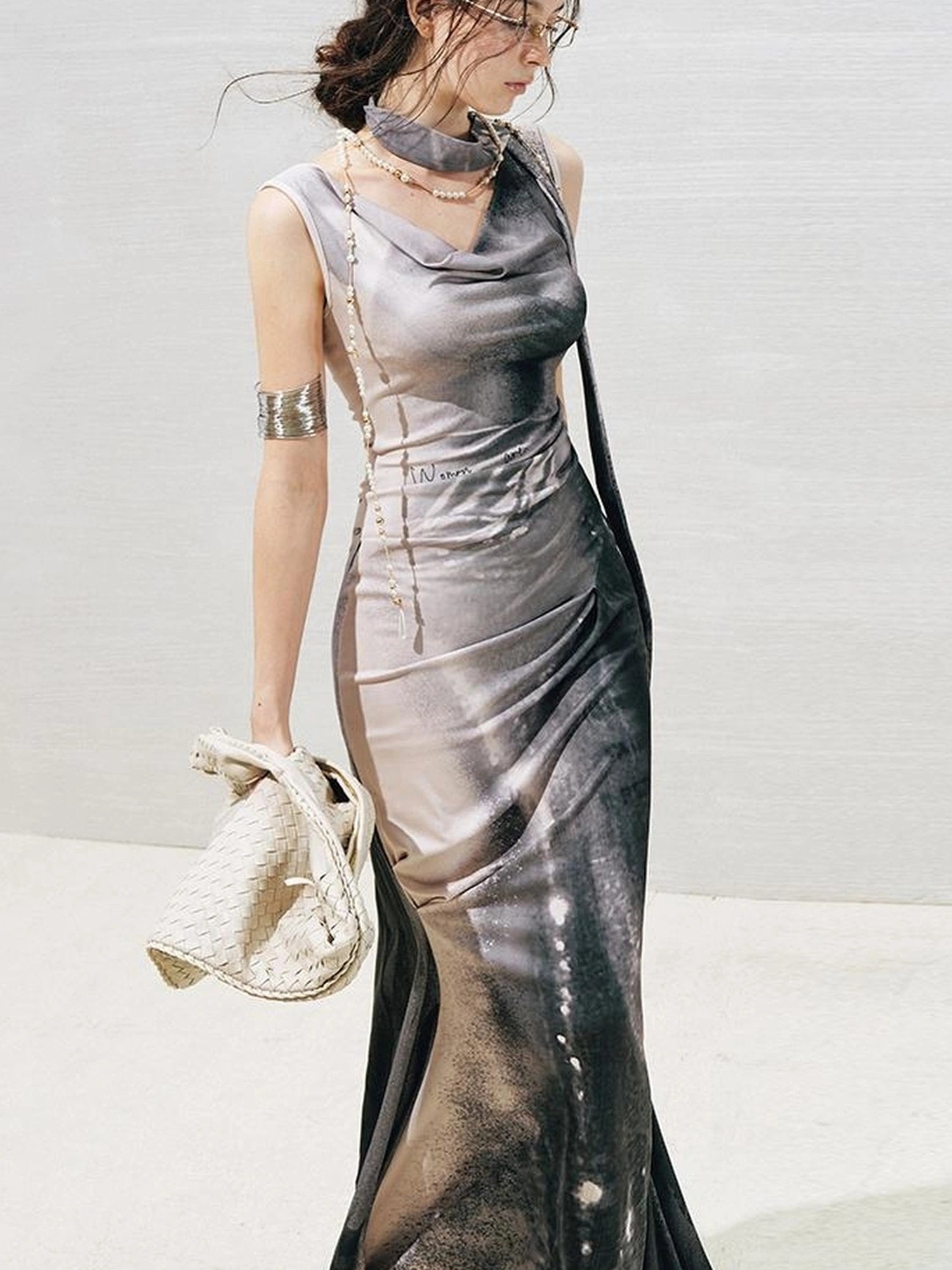 OfAkiva V-neck Draped Venus Slip Dress