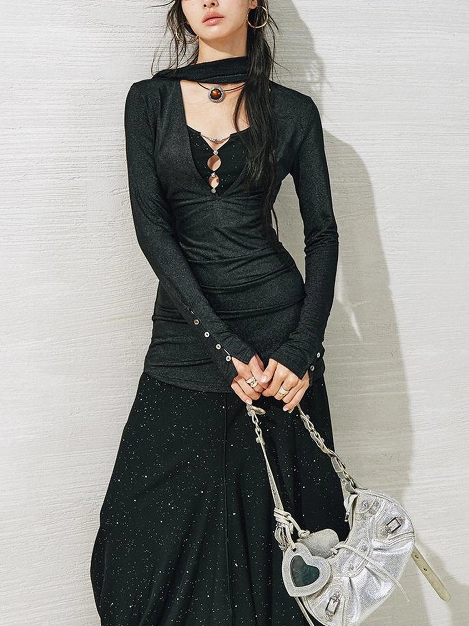 OfAkiva V-neck T-shirt Long Sleeve Relaxed Two Piece Dress