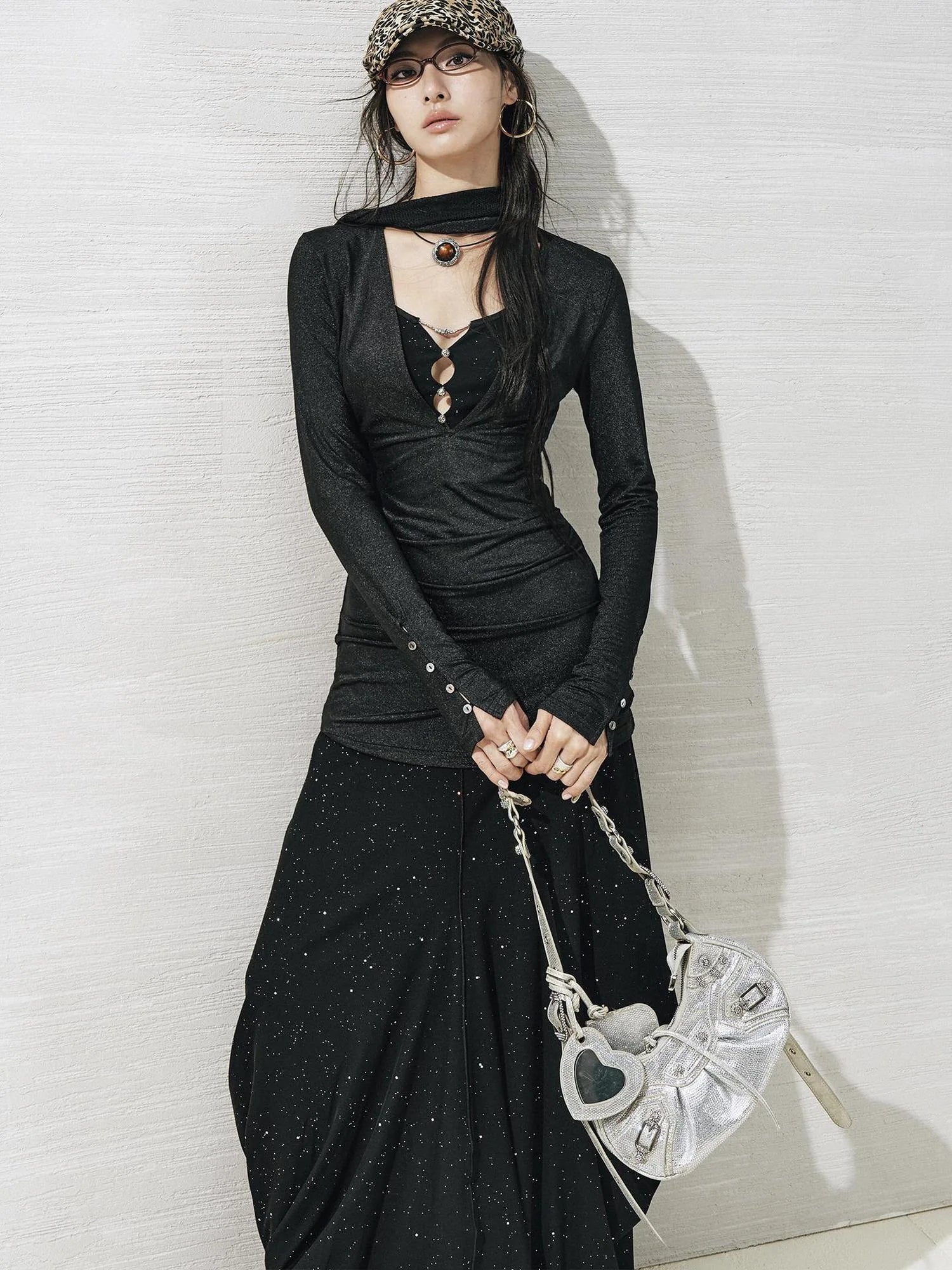 OfAkiva V-neck T-shirt Long Sleeve Relaxed Two Piece Dress