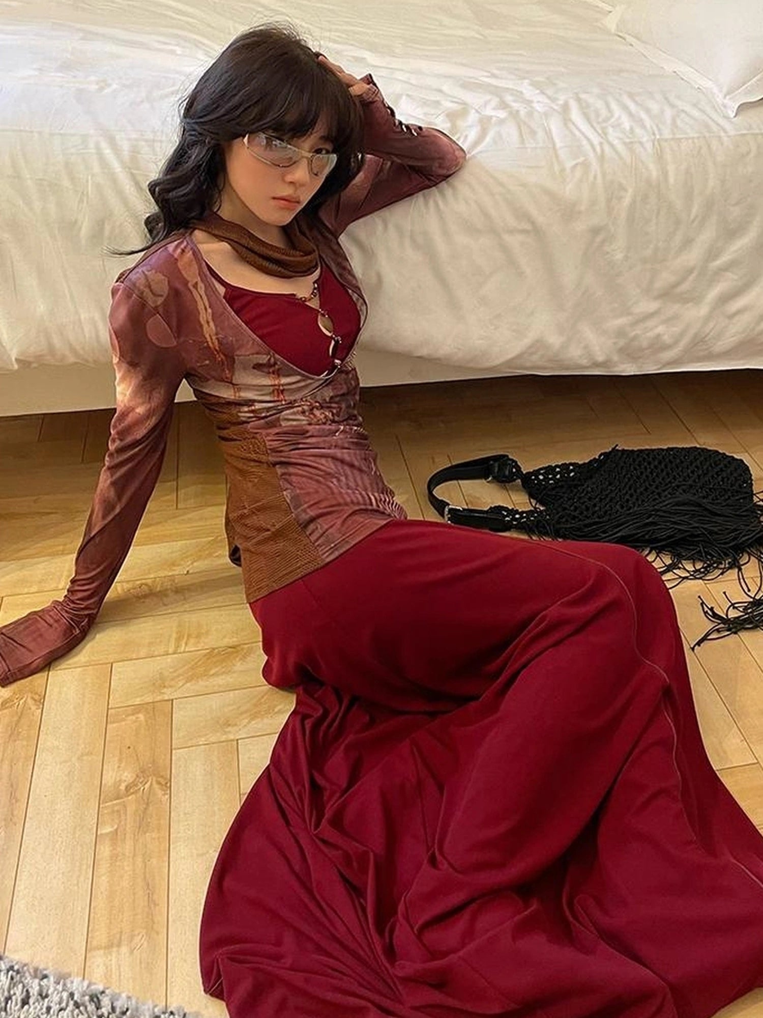 OfAkiva V-neck T-shirt Long Sleeve Relaxed Two Piece Dress