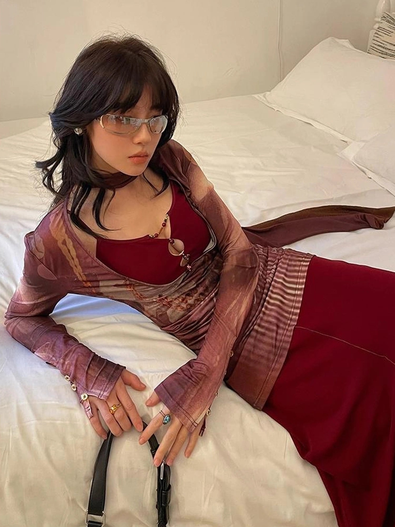 OfAkiva V-neck T-shirt Long Sleeve Relaxed Two Piece Dress