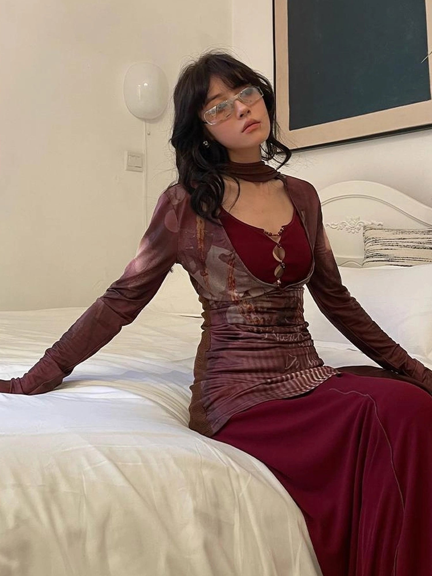 OfAkiva V-neck T-shirt Long Sleeve Relaxed Two Piece Dress