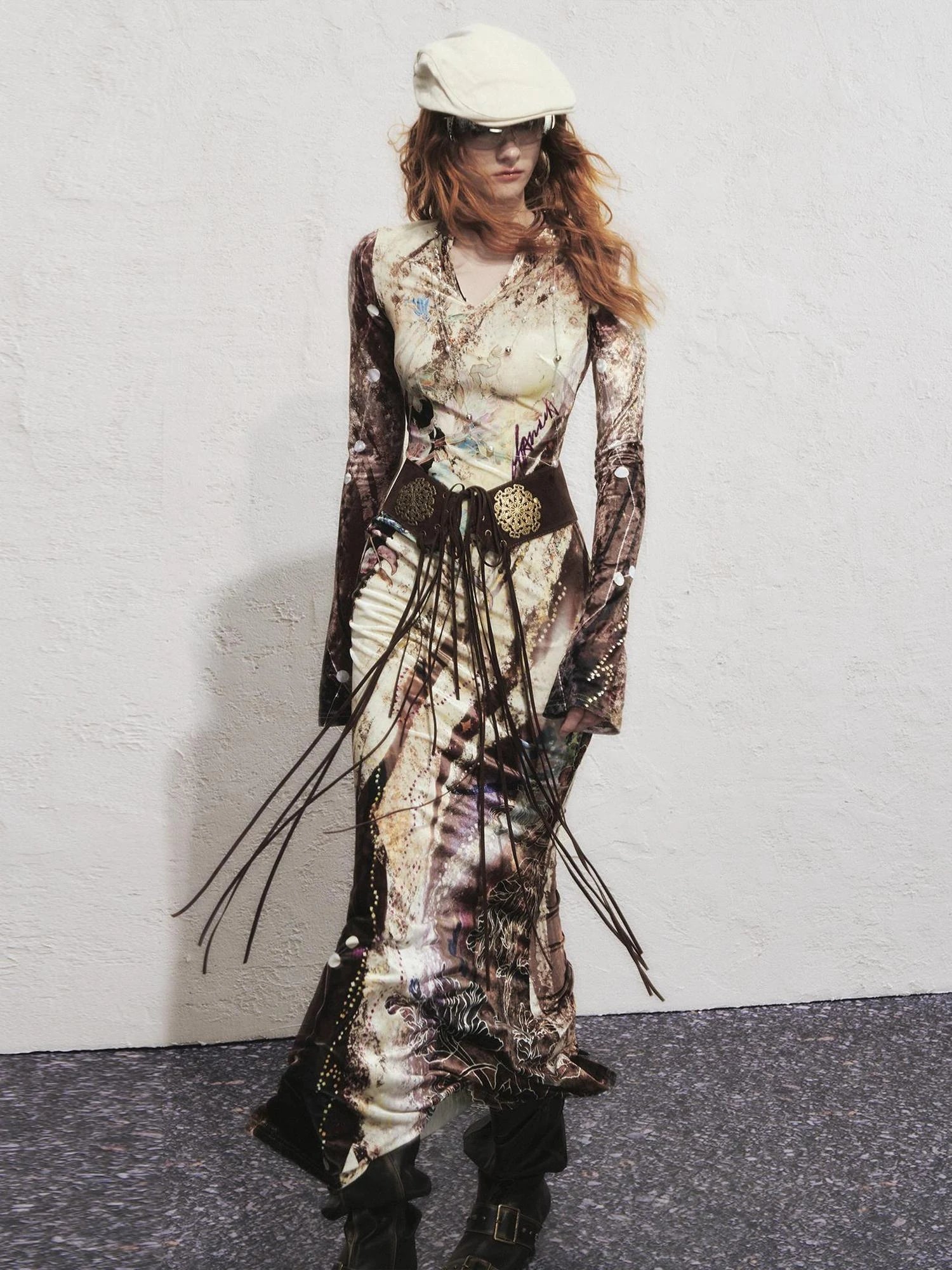 OfAkiva Velvet Floral V-Neck Mermaid Gown