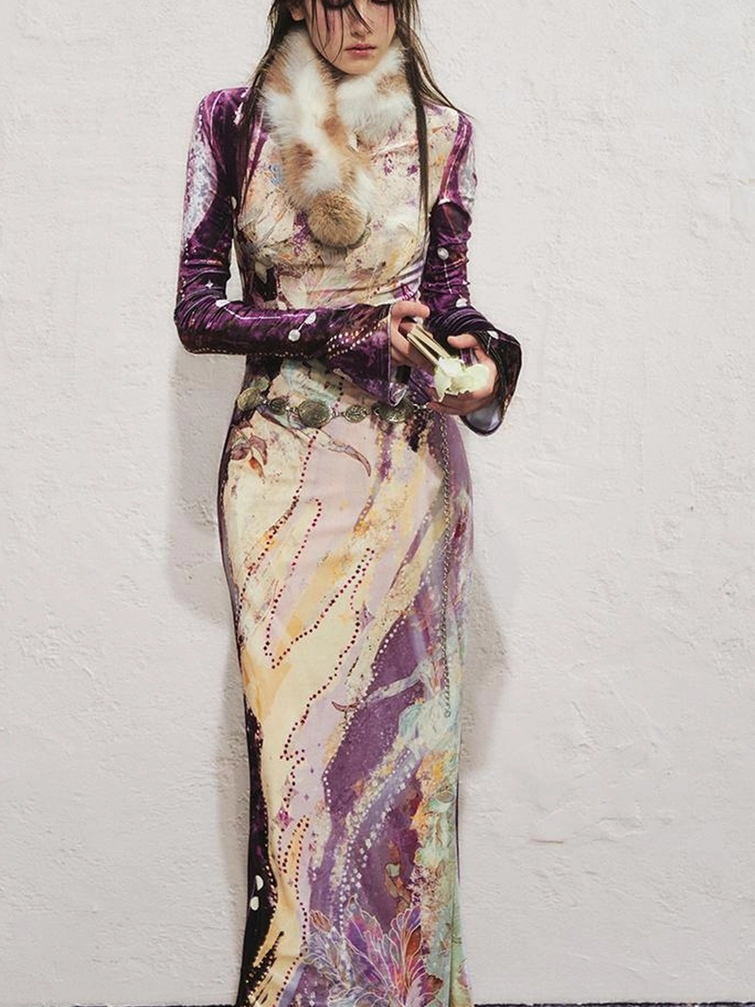 OfAkiva Velvet Floral V-Neck Mermaid Gown