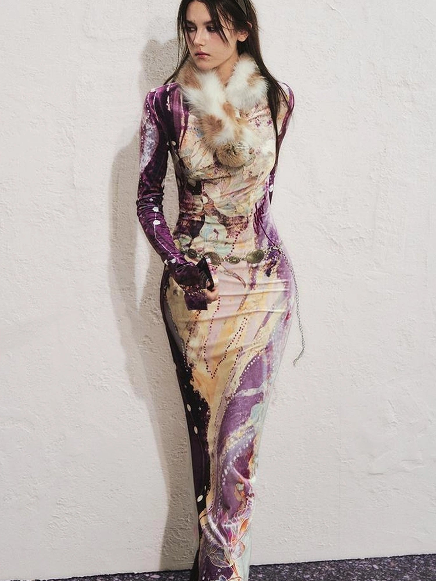 OfAkiva Velvet Floral V-Neck Mermaid Gown