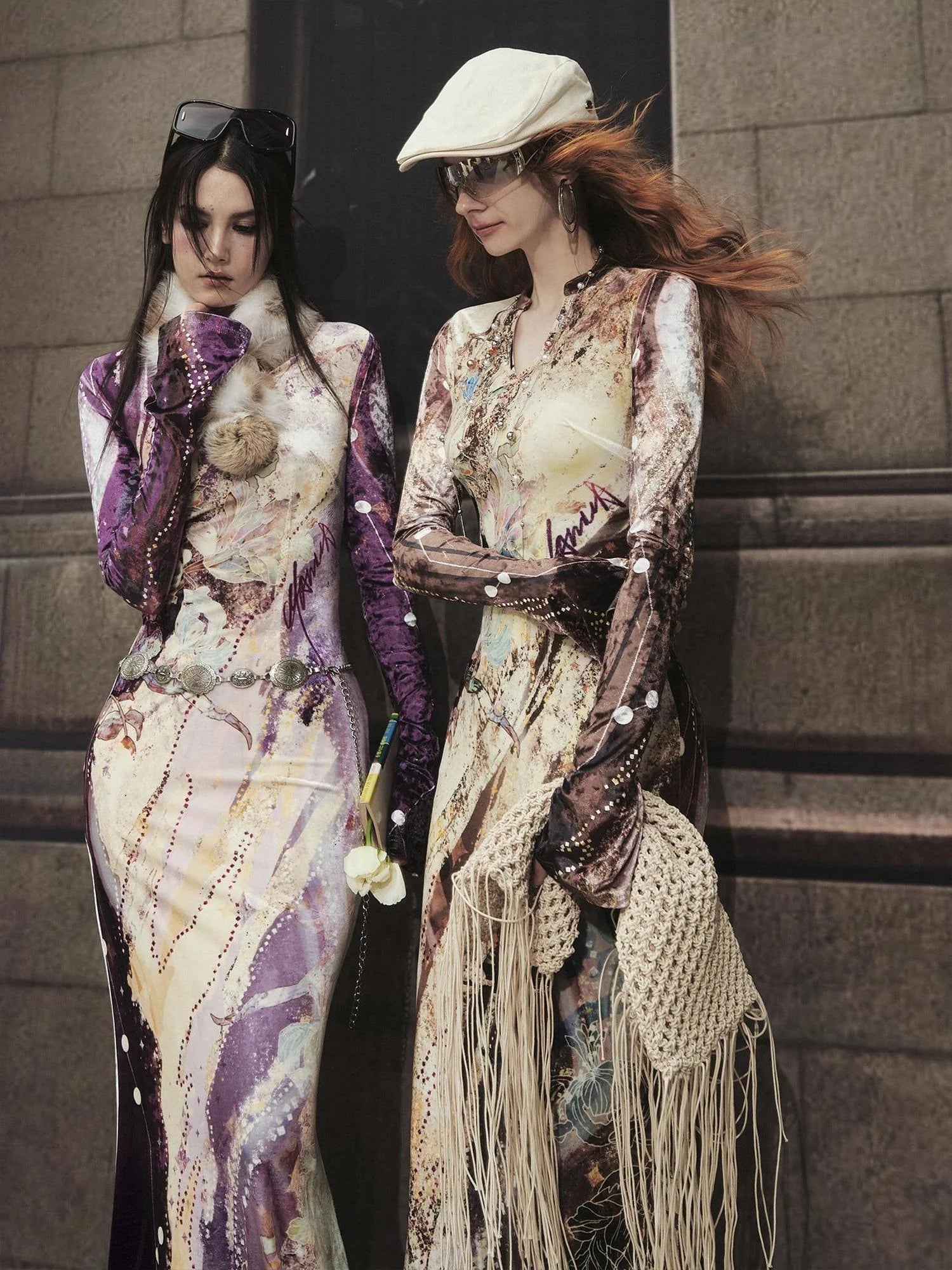 OfAkiva Velvet Floral V-Neck Mermaid Gown