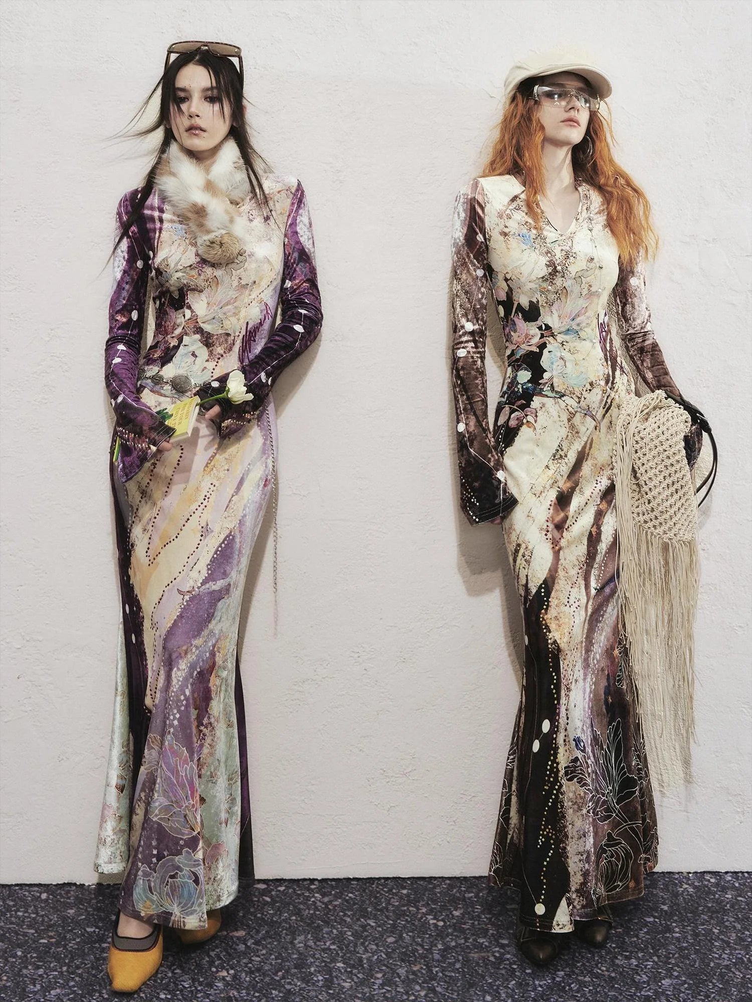 OfAkiva Velvet Floral V-Neck Mermaid Gown