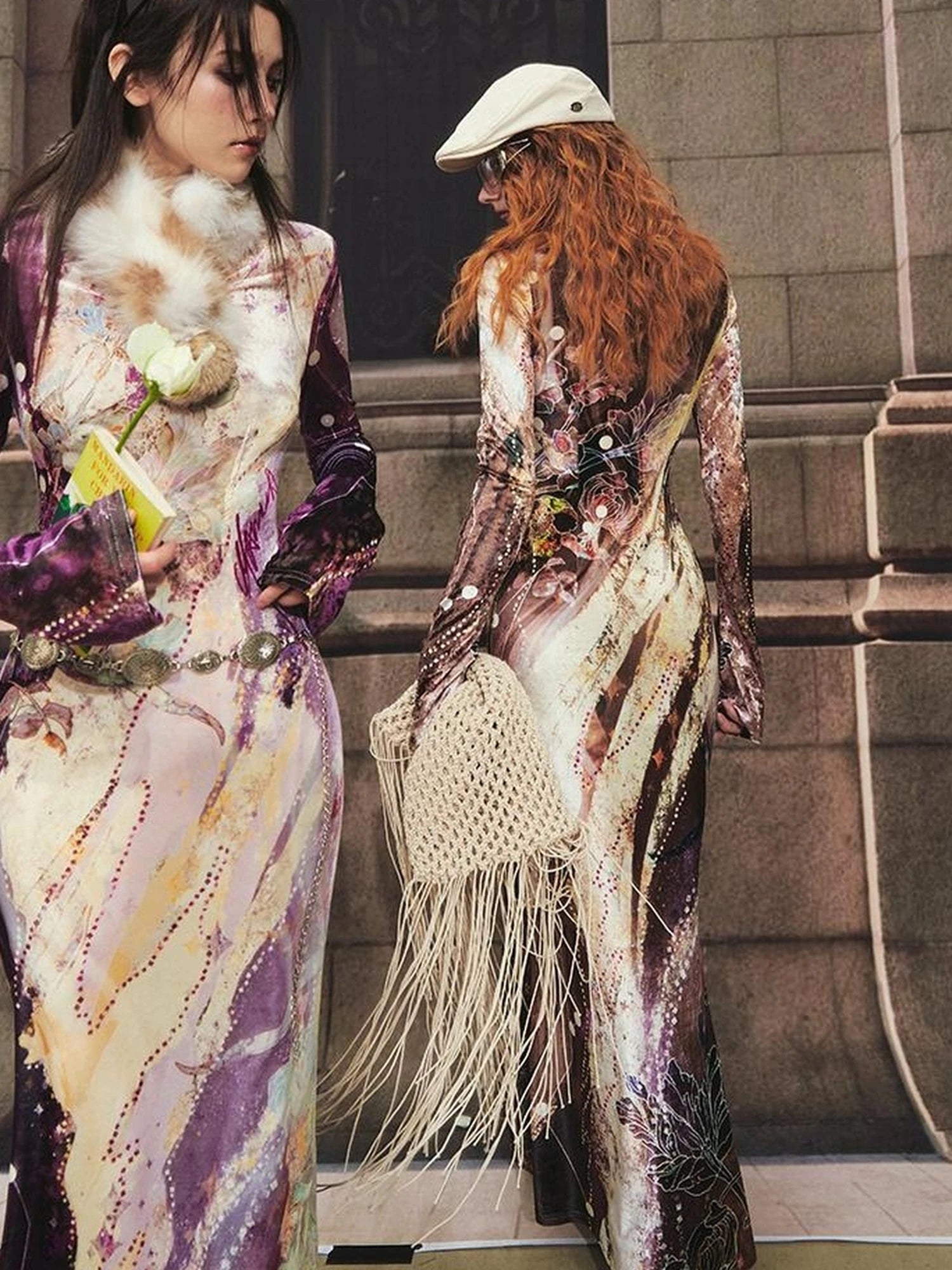 OfAkiva Velvet Floral V-Neck Mermaid Gown