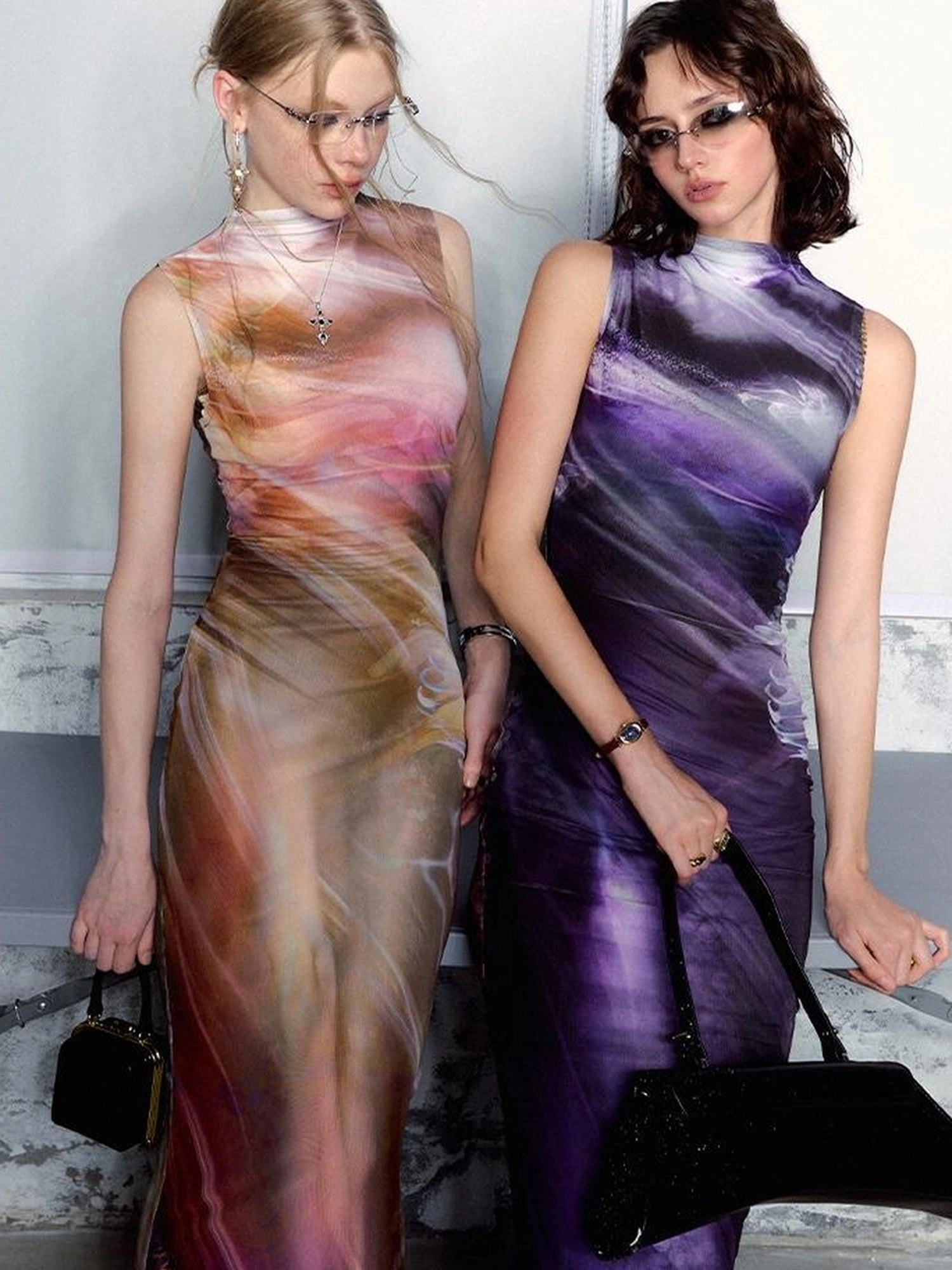 OfAkiva Vintage Glow Floral Cheongsam Dress With Sheer Mesh