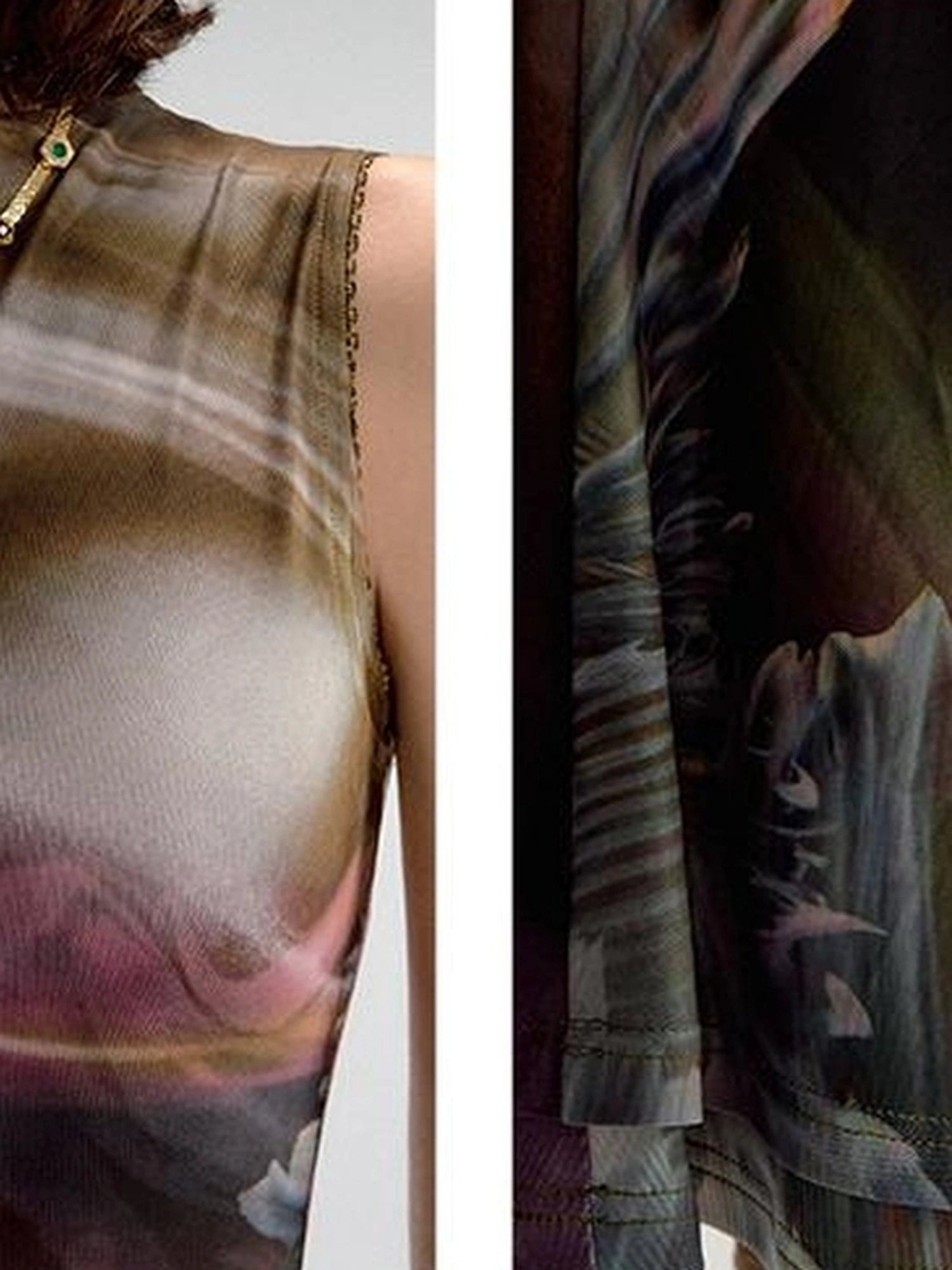 OfAkiva Vintage Glow Floral Cheongsam Dress With Sheer Mesh