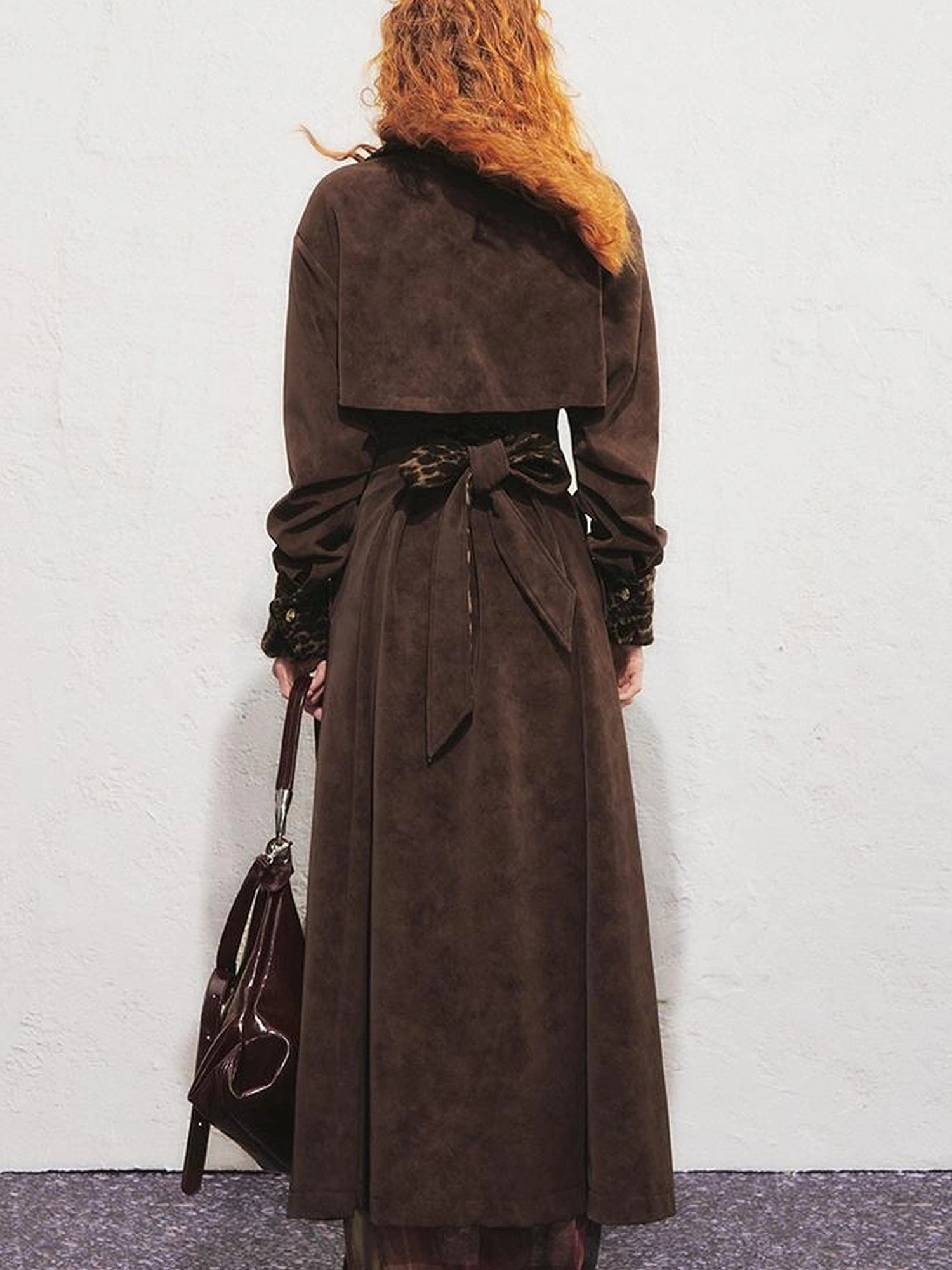 OfAkiva Vintage Inspired Leopard Print Suede Trench Coat