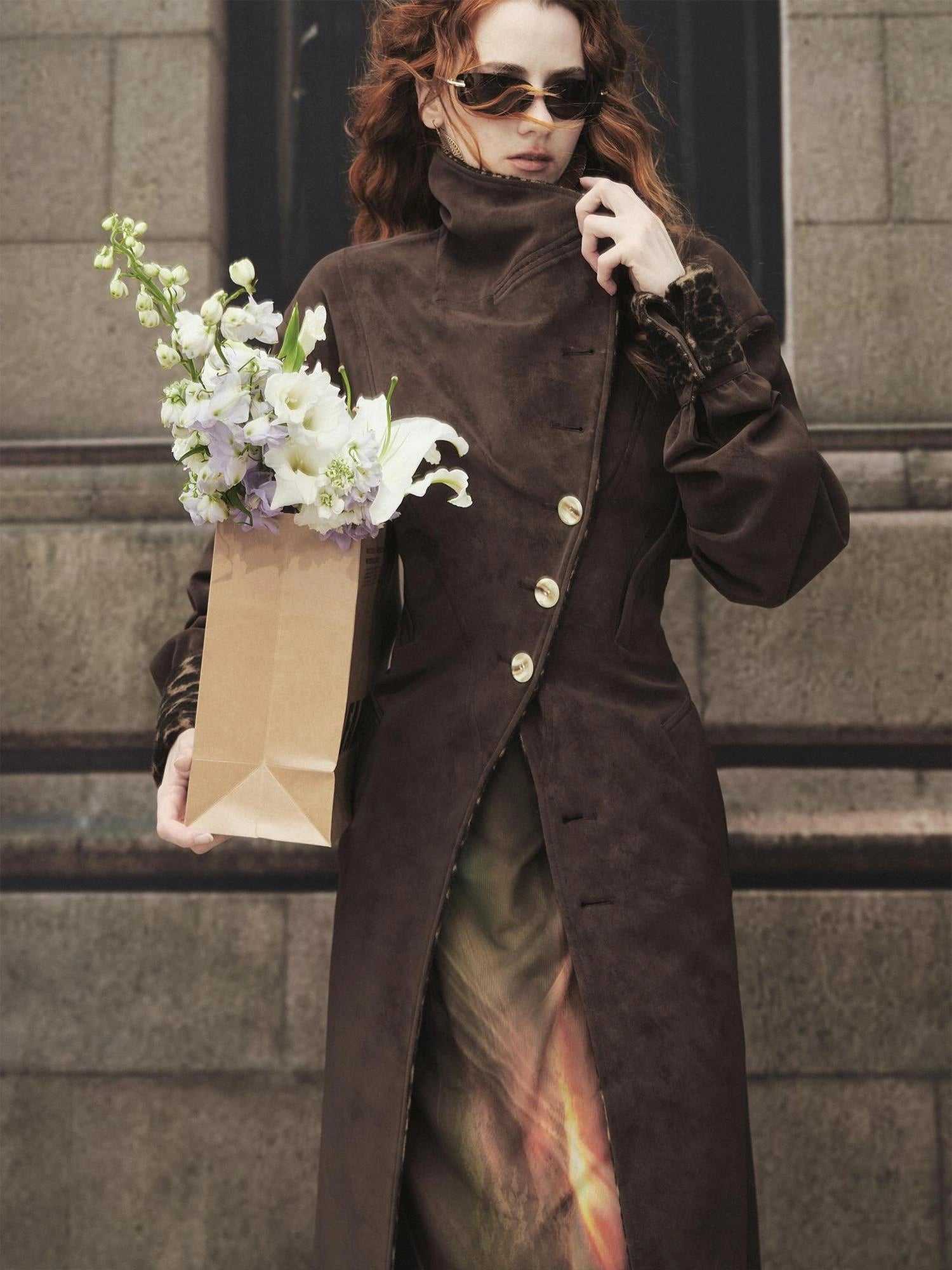 OfAkiva Vintage Inspired Leopard Print Suede Trench Coat