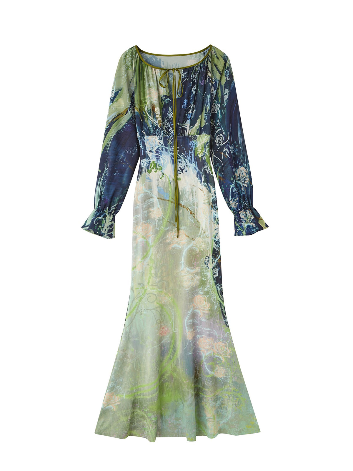 OfAkiva Vintage Oil Painting Print Lantern Sleeve Women&