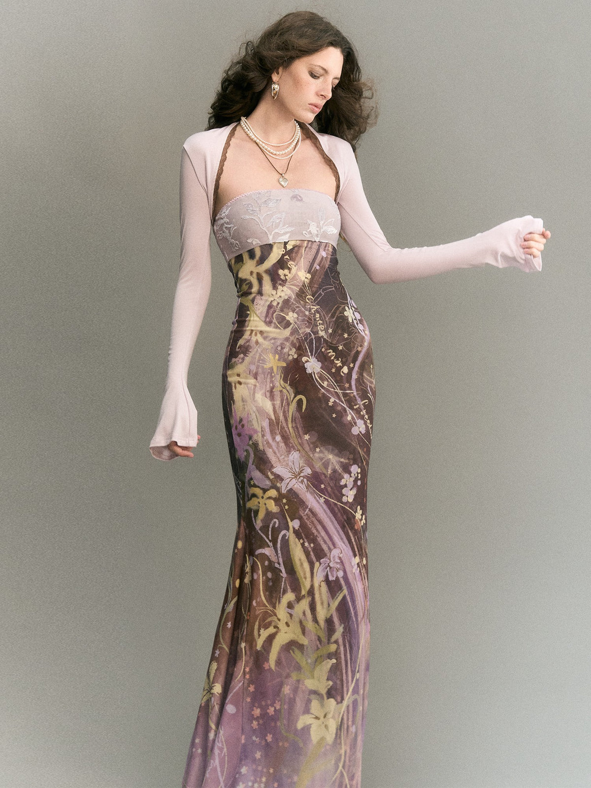 OfAkiva Vintage Print Strapless Two Piece Mermaid Women&