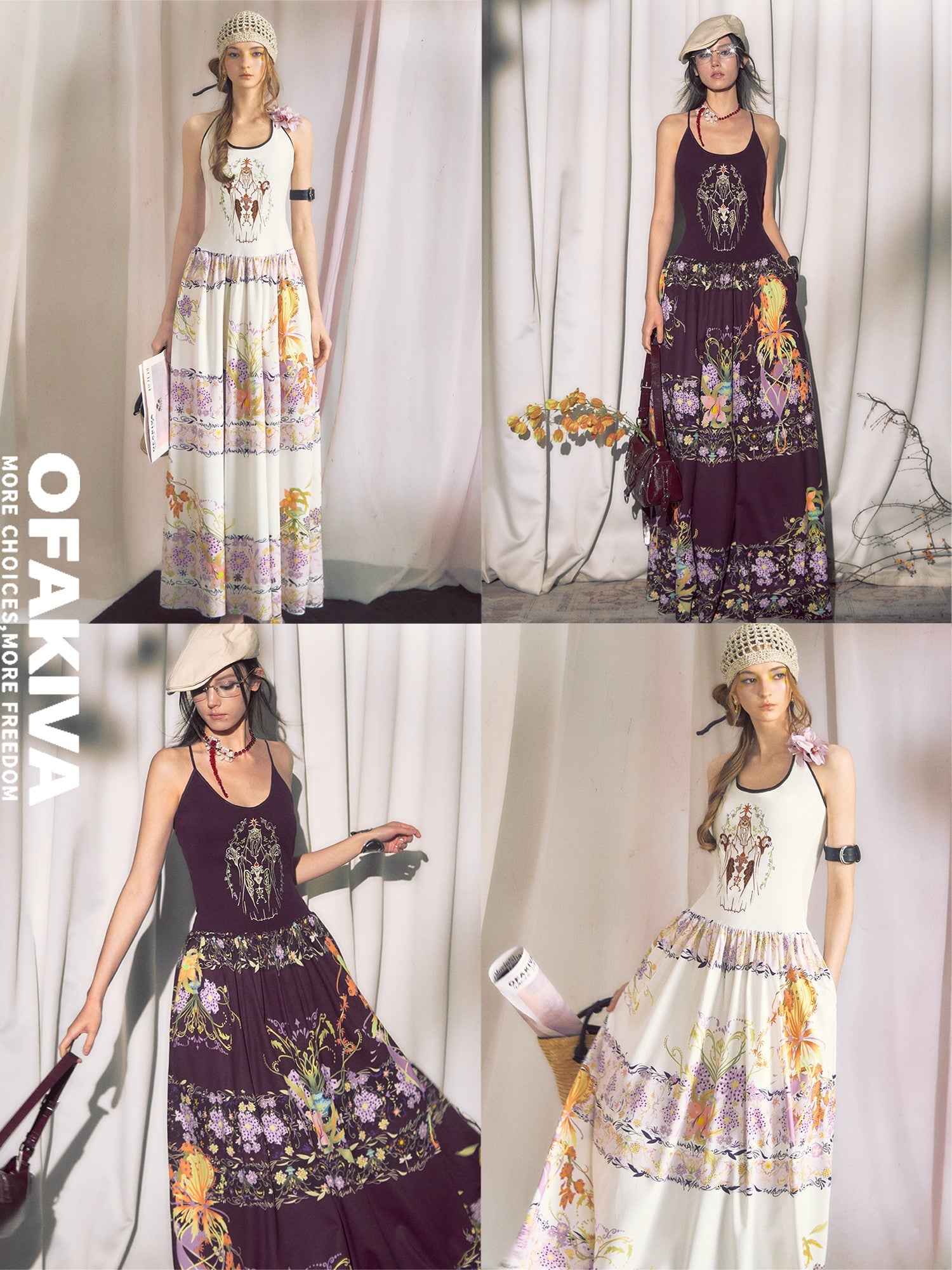 OfAkiva Violet Printed Embroidered Flared Patchwork Women&