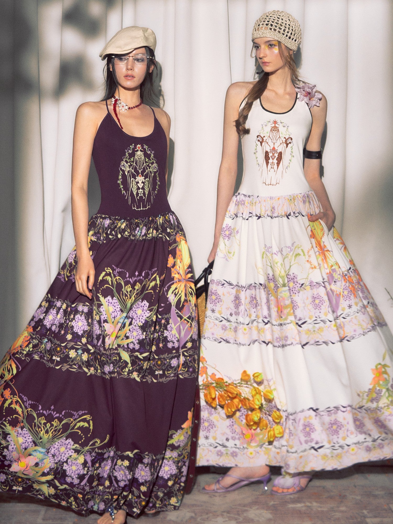 OfAkiva Violet Printed Embroidered Flared Patchwork Women&