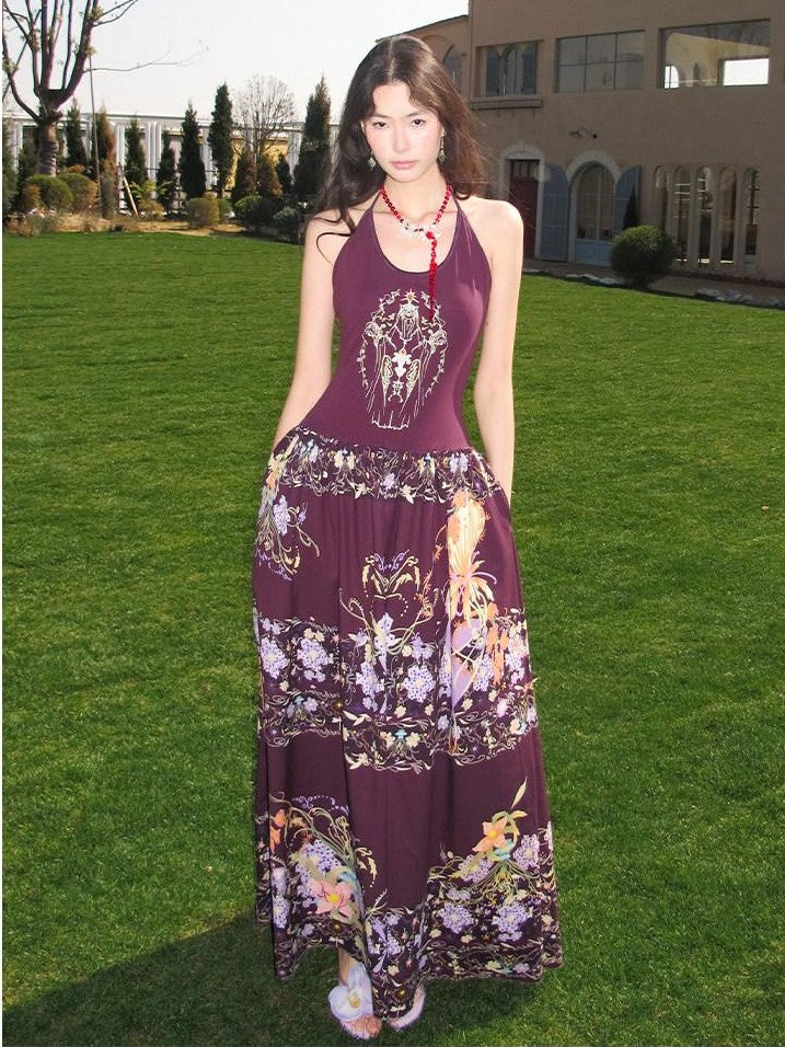 OfAkiva Violet Printed Embroidered Flared Patchwork Women&
