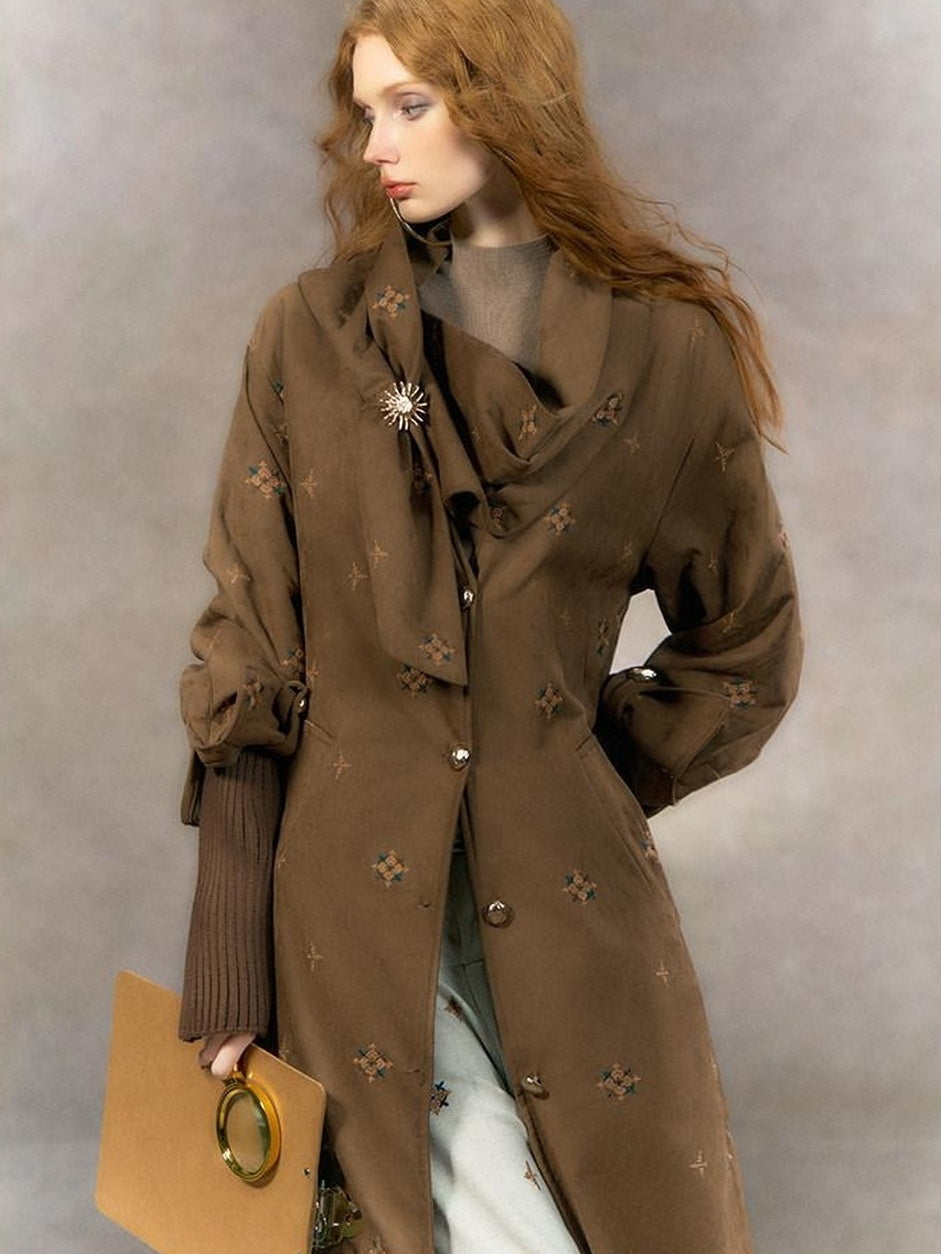 OfAkiva Warm Thick Hooded Fur Collar Vintage Straight Women Brown Single Breasted Coat