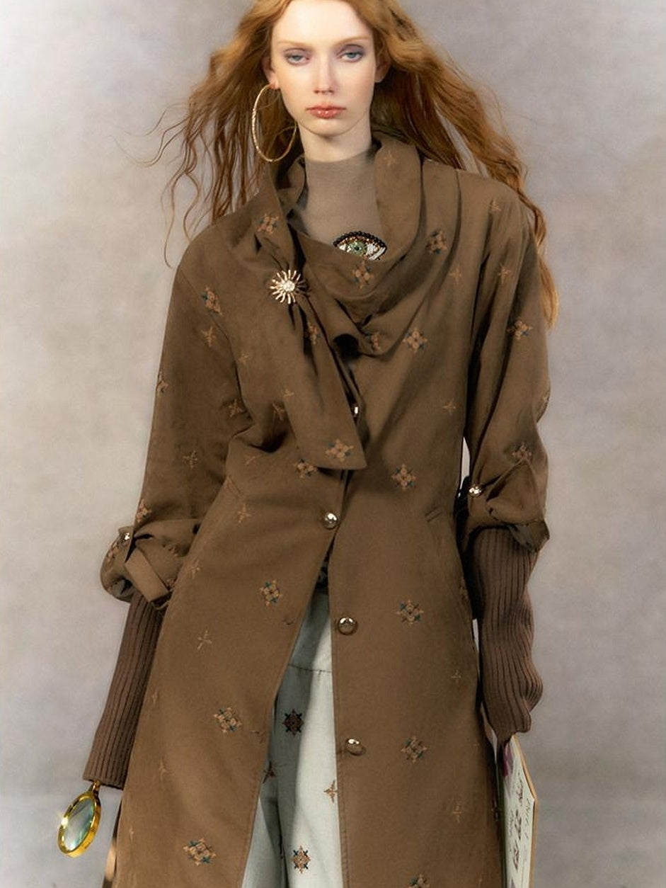 OfAkiva Warm Thick Hooded Fur Collar Vintage Straight Women Brown Single Breasted Coat