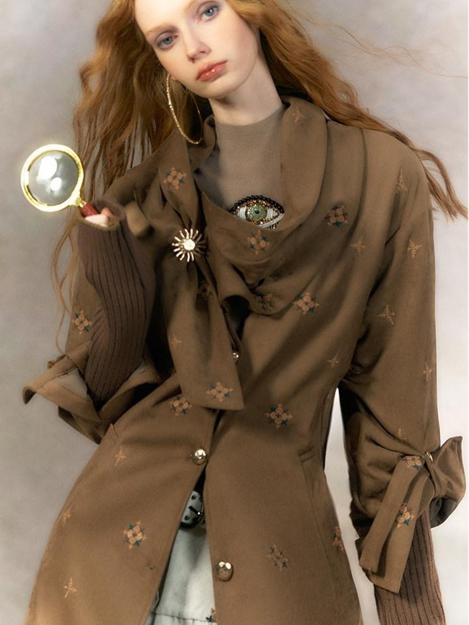 OfAkiva Warm Thick Hooded Fur Collar Vintage Straight Women Brown Single Breasted Coat