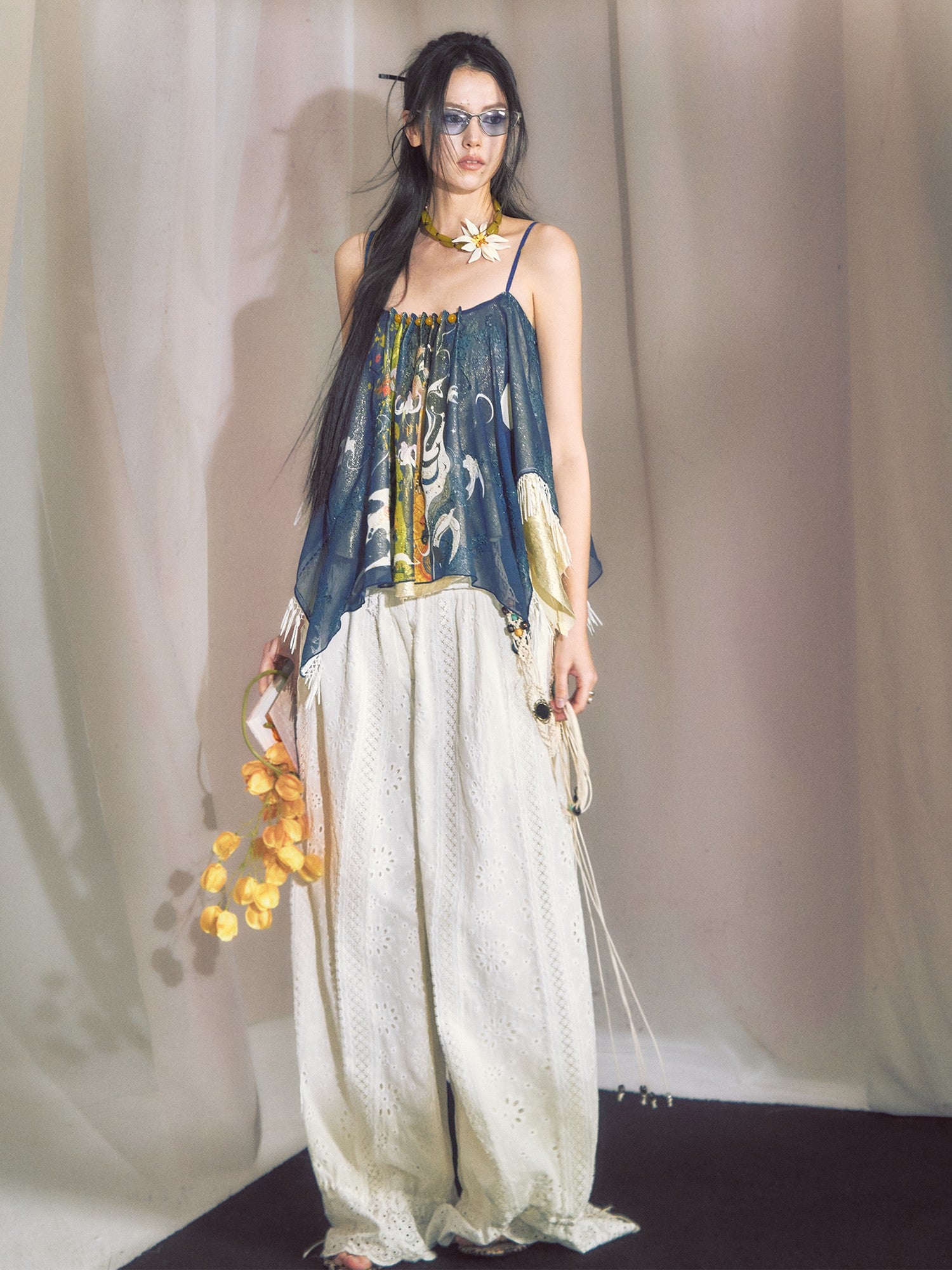 OfAkiva White Cutout Lace Lantern Cinched Ankle Women&