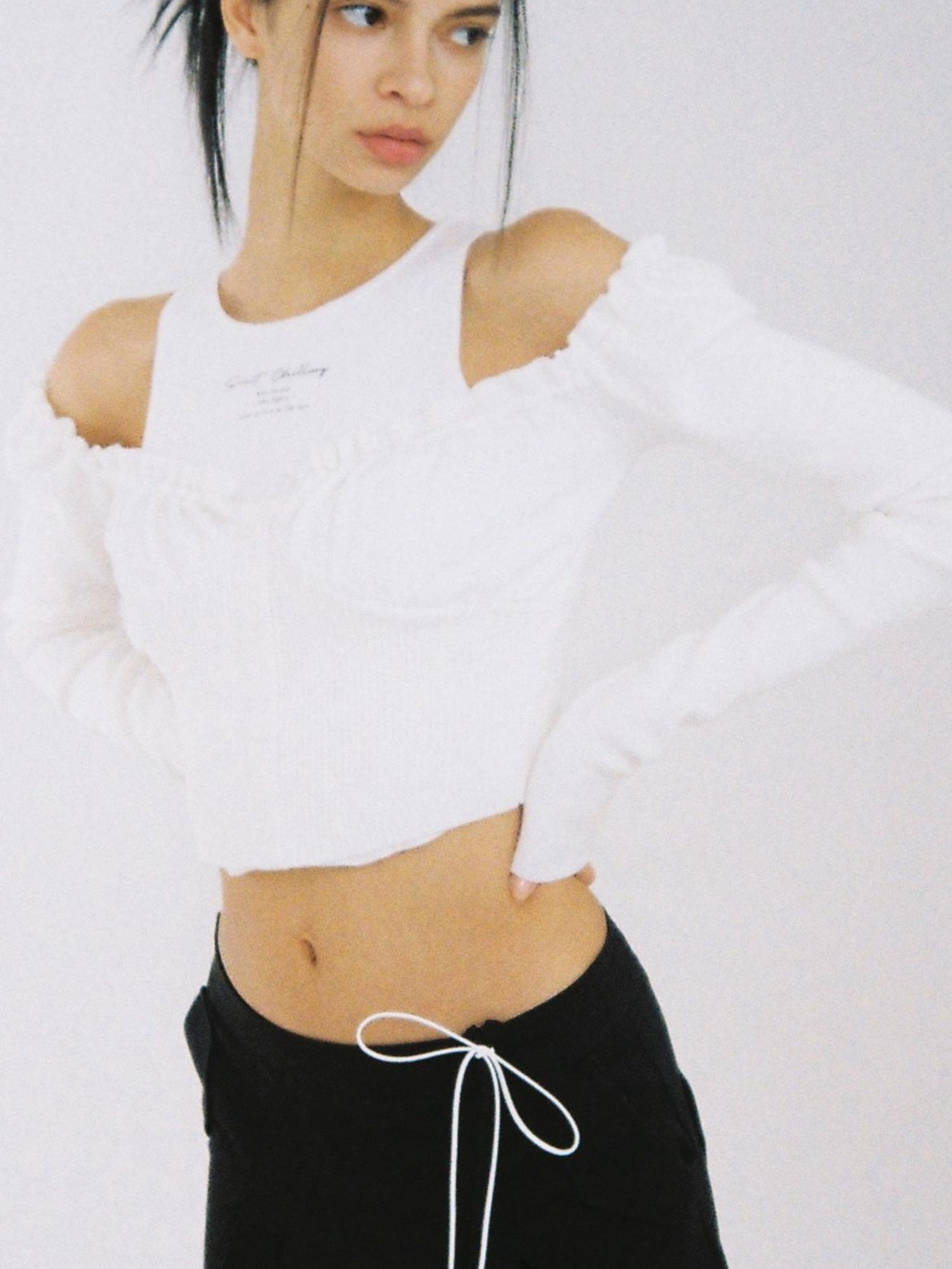 SweetChilling Off Shoulder Puff Sleeve Knit Top & Vest Set Women Sweaters