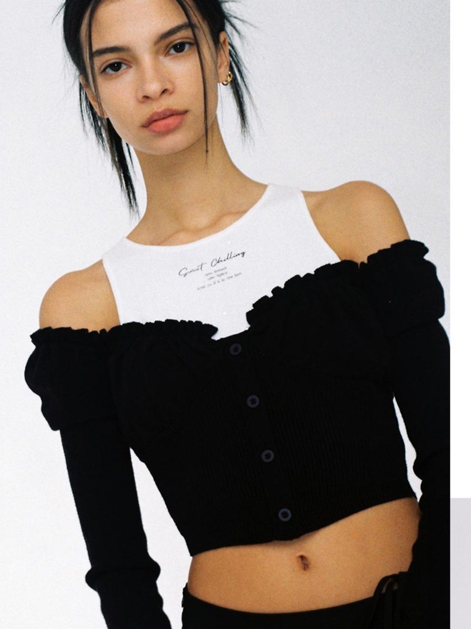 SweetChilling Off Shoulder Puff Sleeve Knit Top & Vest Set Women Sweaters