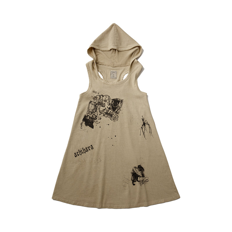 Achihara Oxidized Soap Flake A Line Hooded Sundress