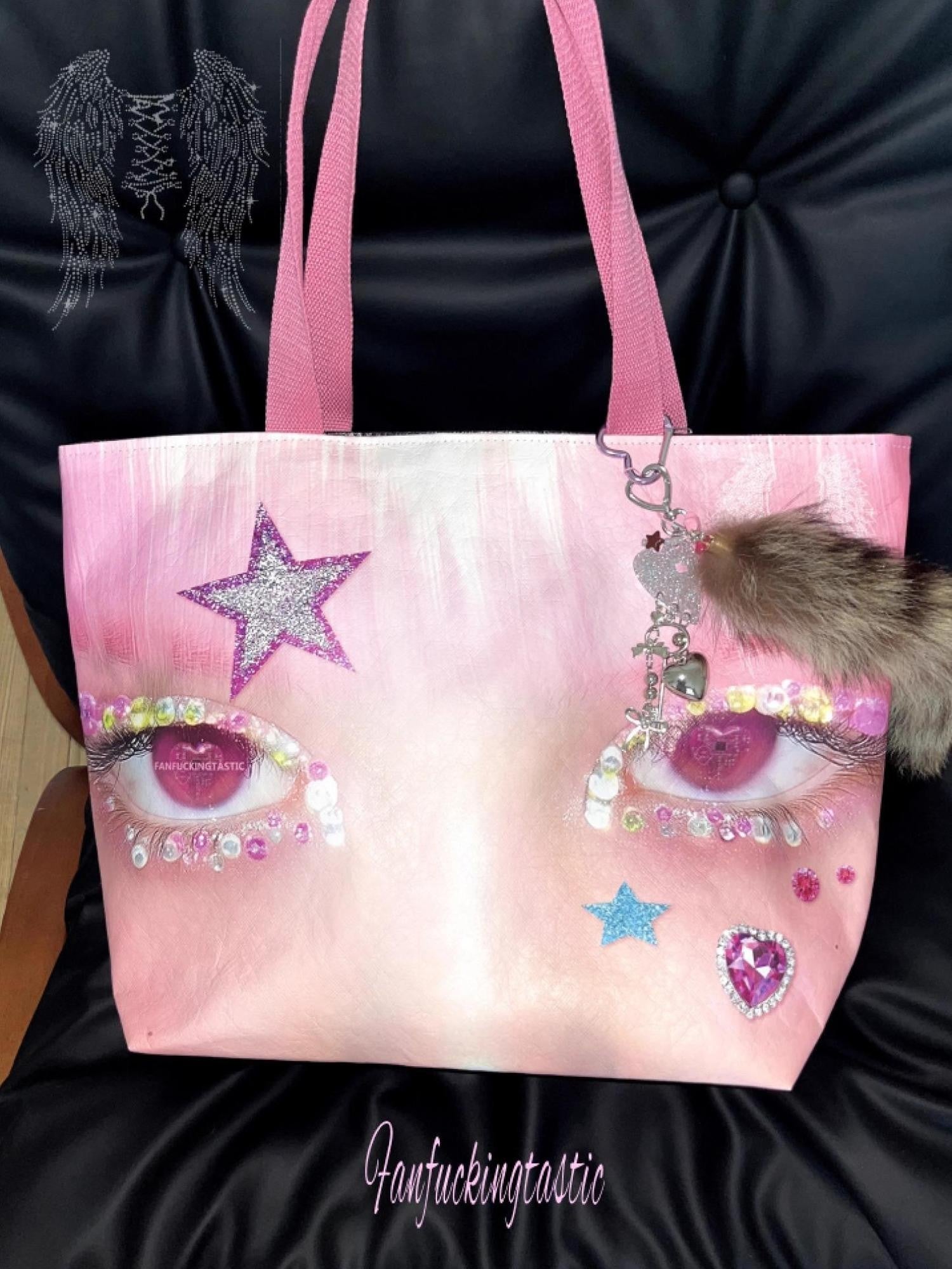 Oogreenapple Big Eye Rhinestone Print Single Strap Tote Women&