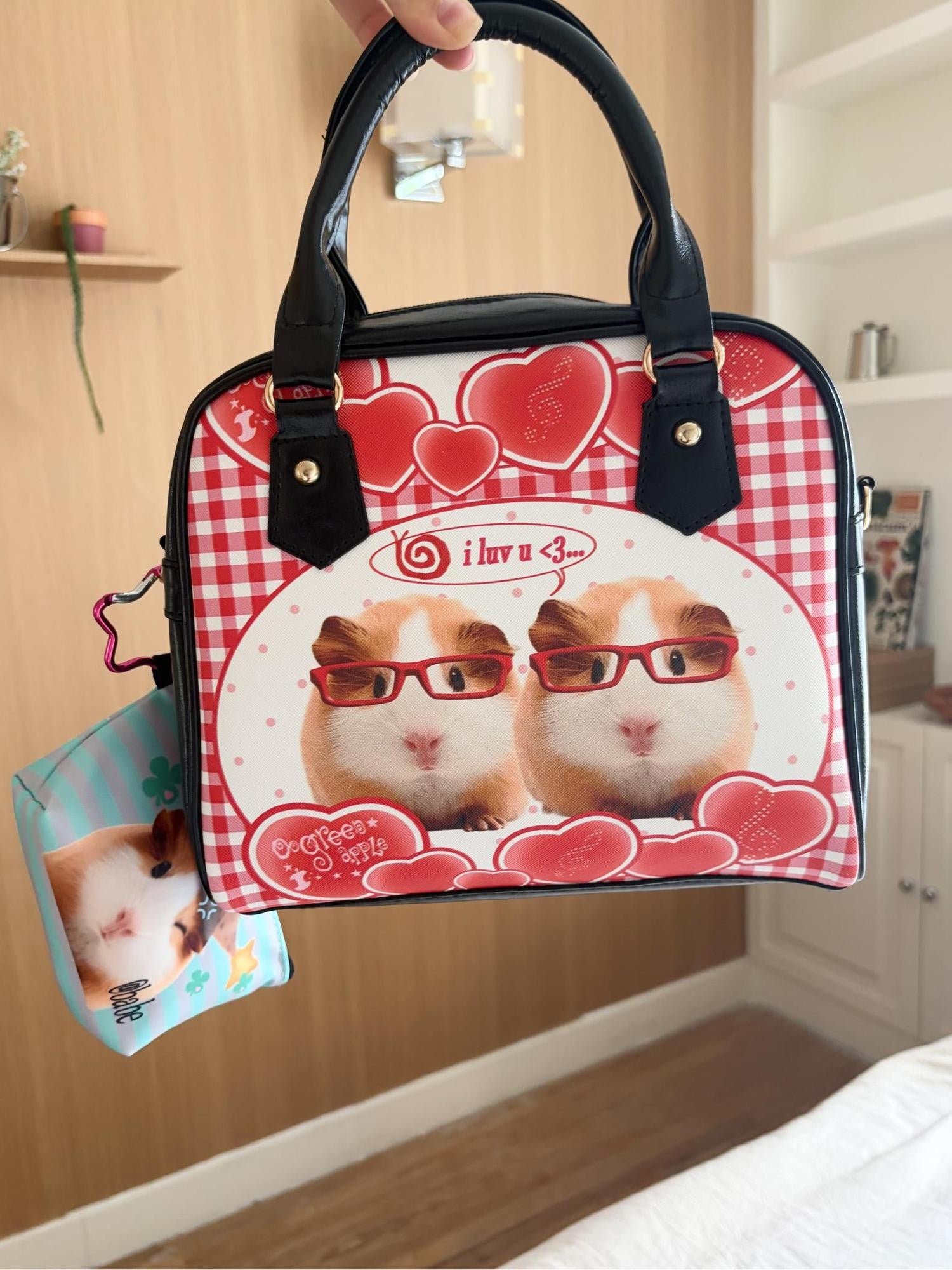 Oogreenapple Boxy Vintage Plaid Heart Guinea Pig Women&