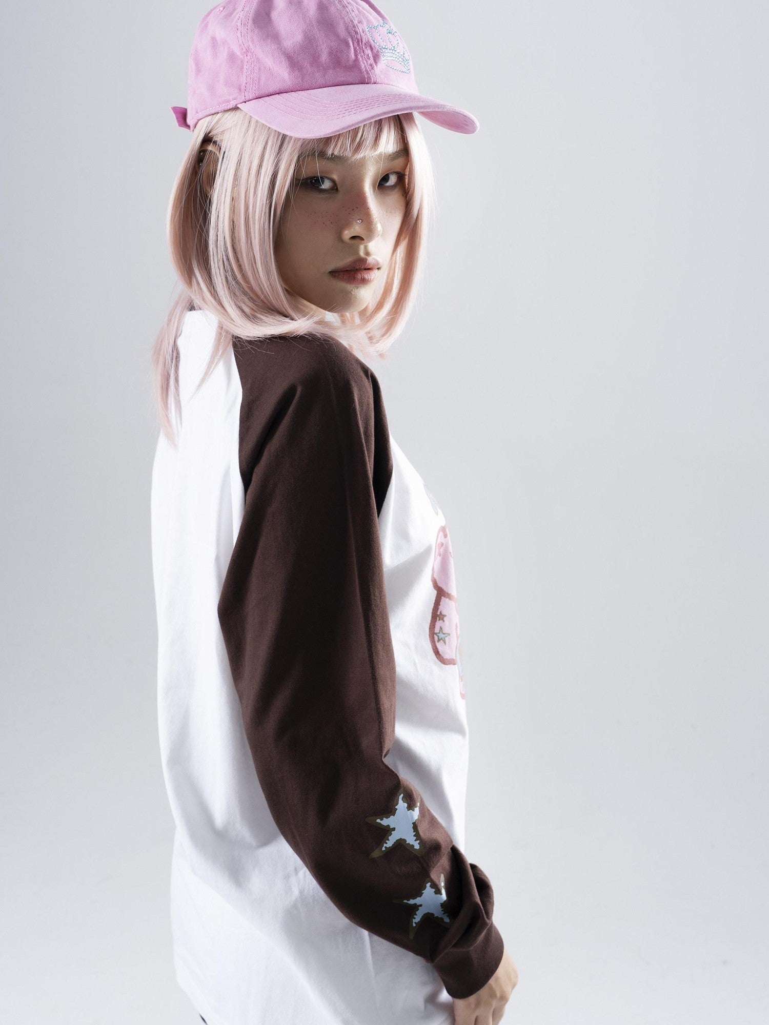Oogreenapple Cute Hand Drawn Rock Bear Raglan Loose Fit Women&