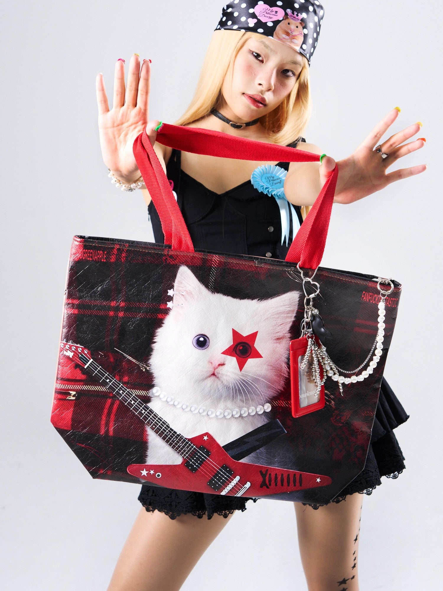 Oogreenapple Edgy Rock Cat Portrait Tote Women&