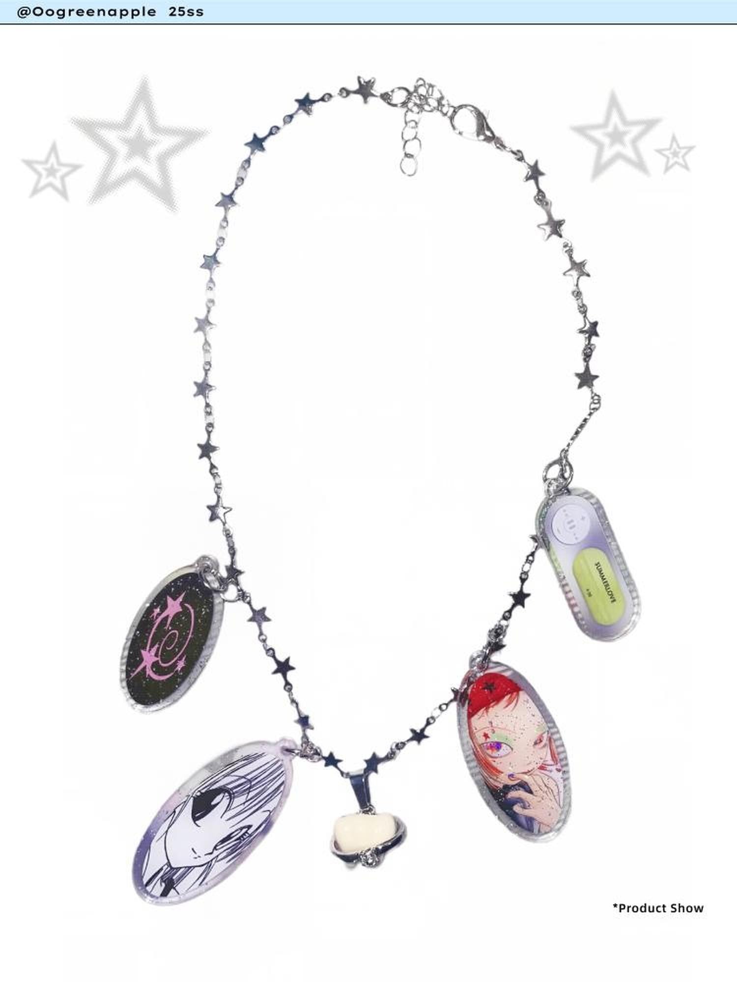 Oogreenapple Hand Painted Comic Y2k Tooth And Star Original Handmade Women&