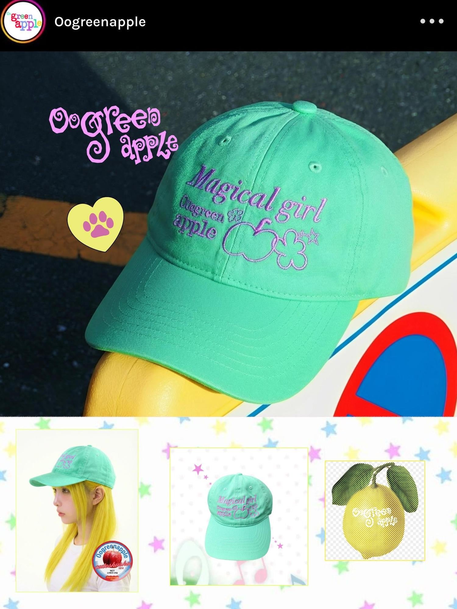 Oogreenapple Mint Green Cartoon Print Wide Brim Rounded Top Women&