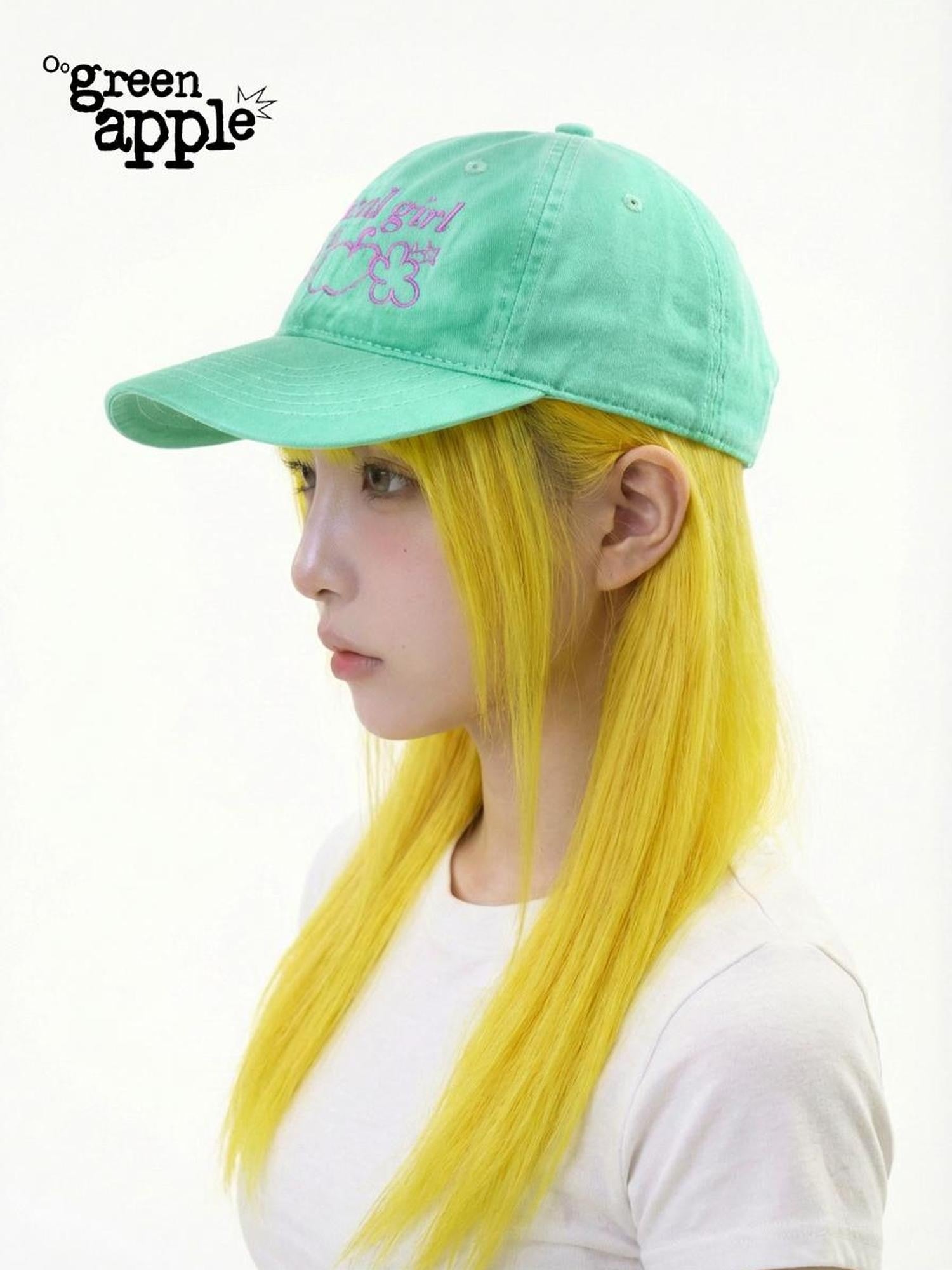Oogreenapple Mint Green Cartoon Print Wide Brim Rounded Top Women&