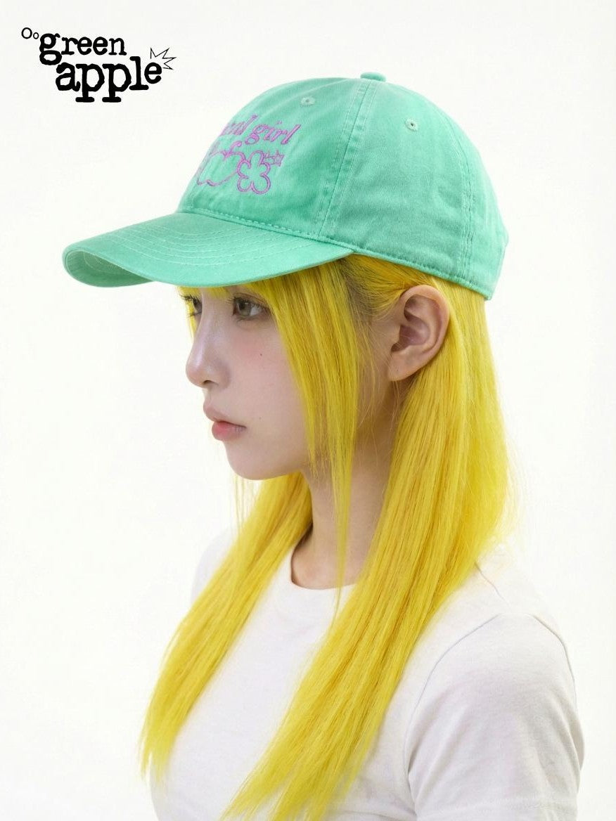 Oogreenapple Mint Green Cartoon Print Wide Brim Rounded Top Women&