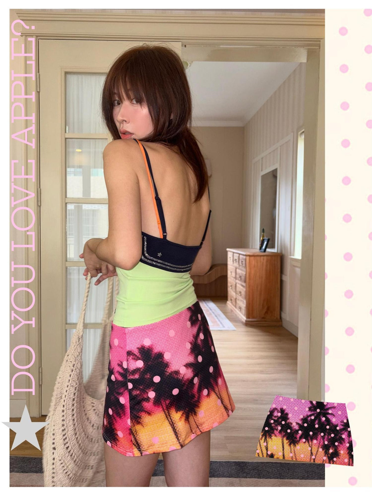 Oogreenapple Polka Dot Coconut Tree Print A Line Women&