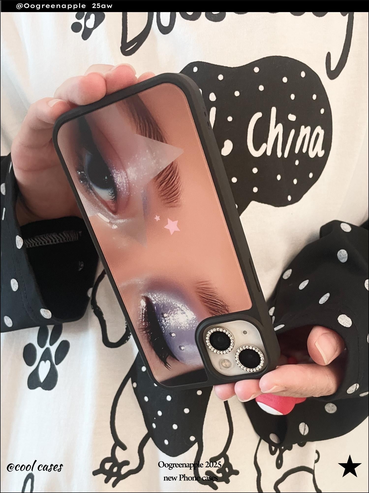 Oogreenapple Star Eye Black Frame Y2k Subculture Matte Magnetic Women&