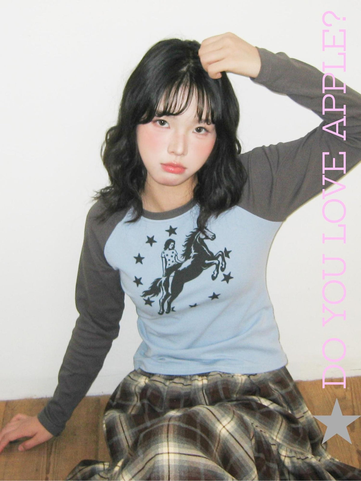 Oogreenapple Star Print Color Block Raglan Women&