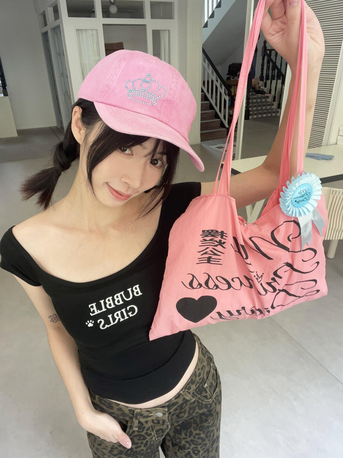 Oogreenapple Y2k Crown Rhinestone Washed Women&