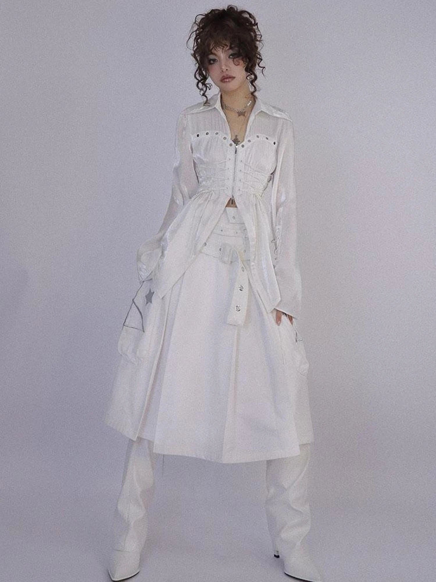 Origami Trail White Low Rise Pleated Skirt