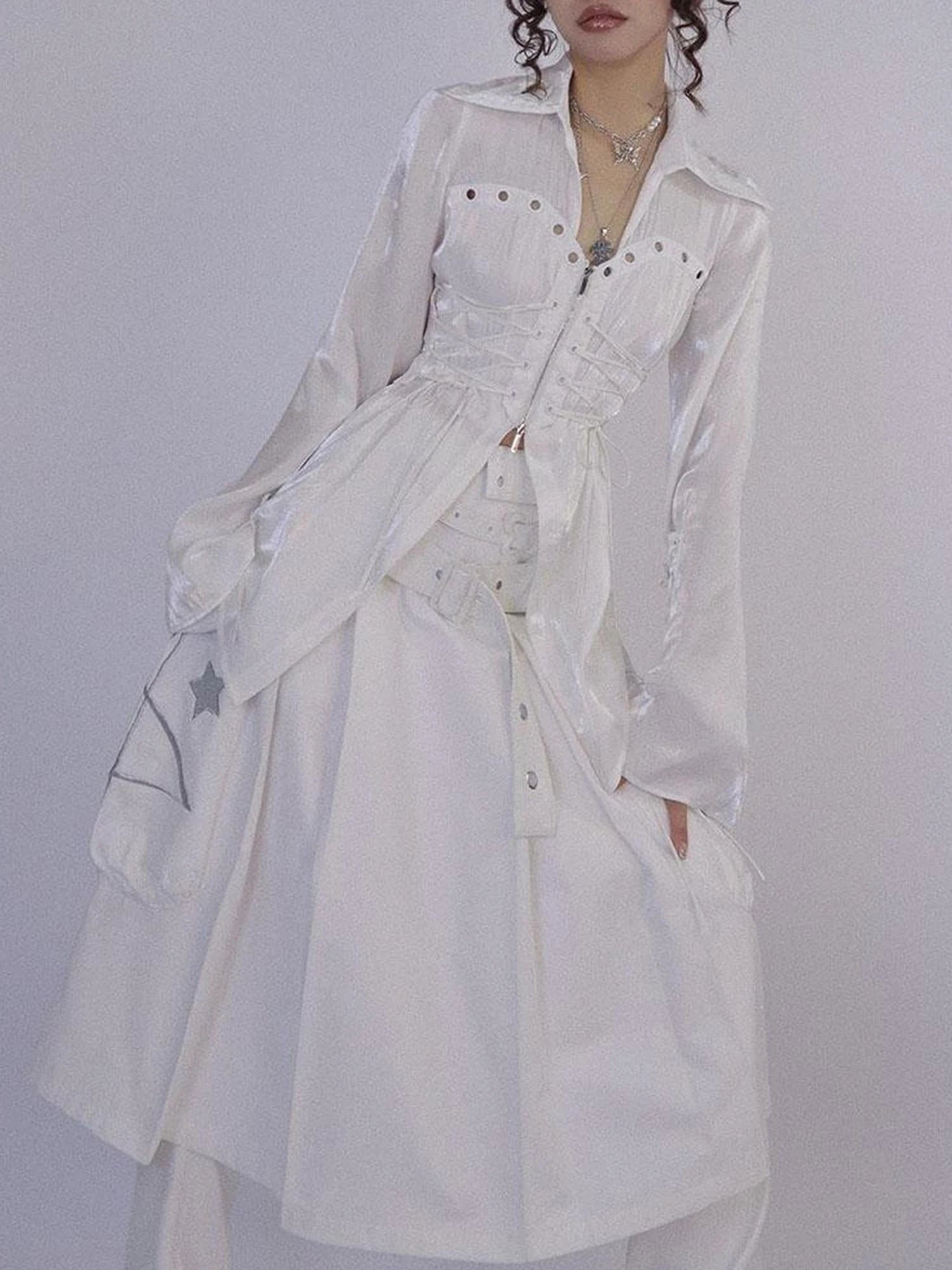 Origami Trail White Low Rise Pleated Skirt