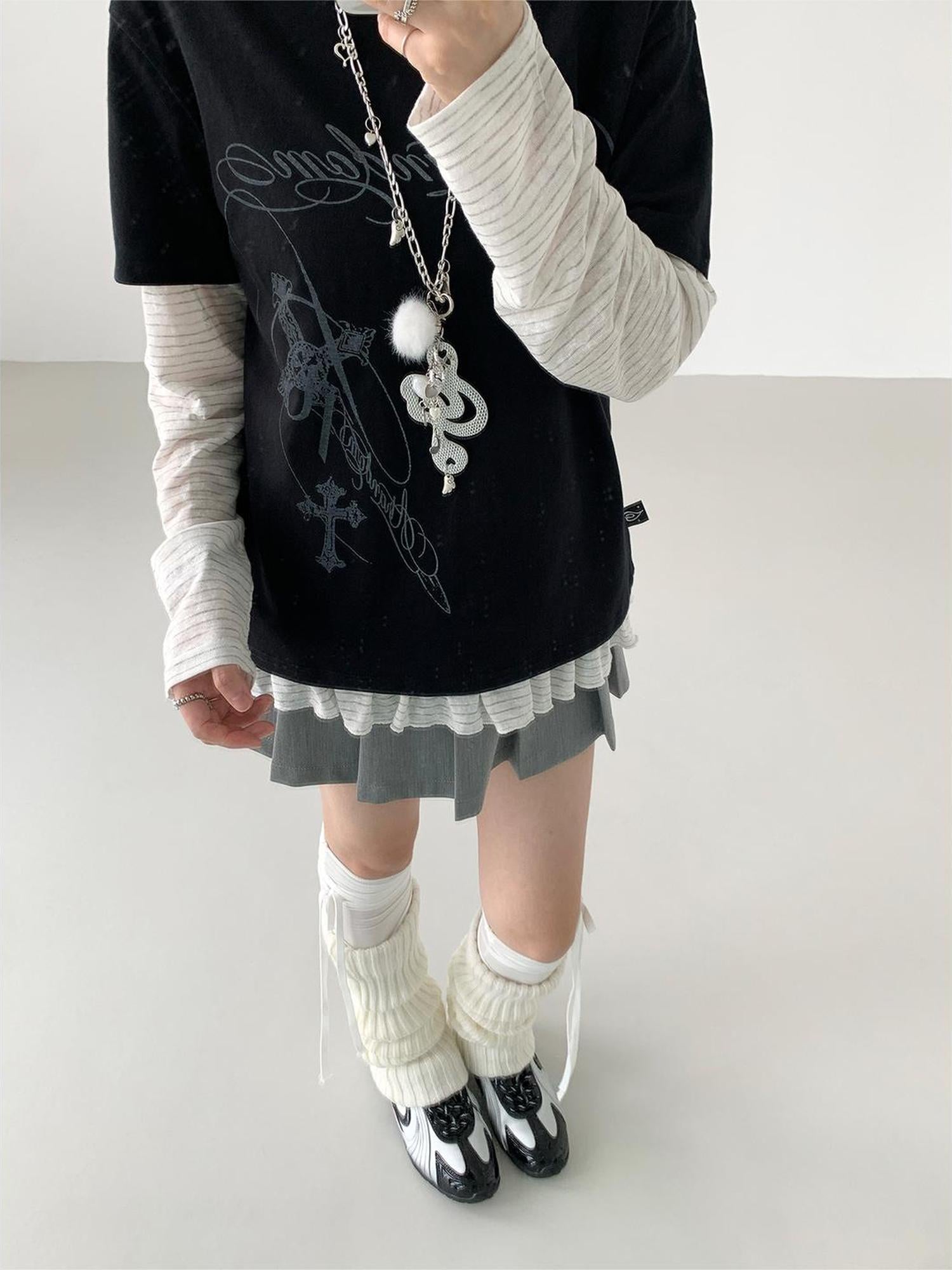 atrandom Original Hollow Mirror Print Loose Fit Black White T-Shirt