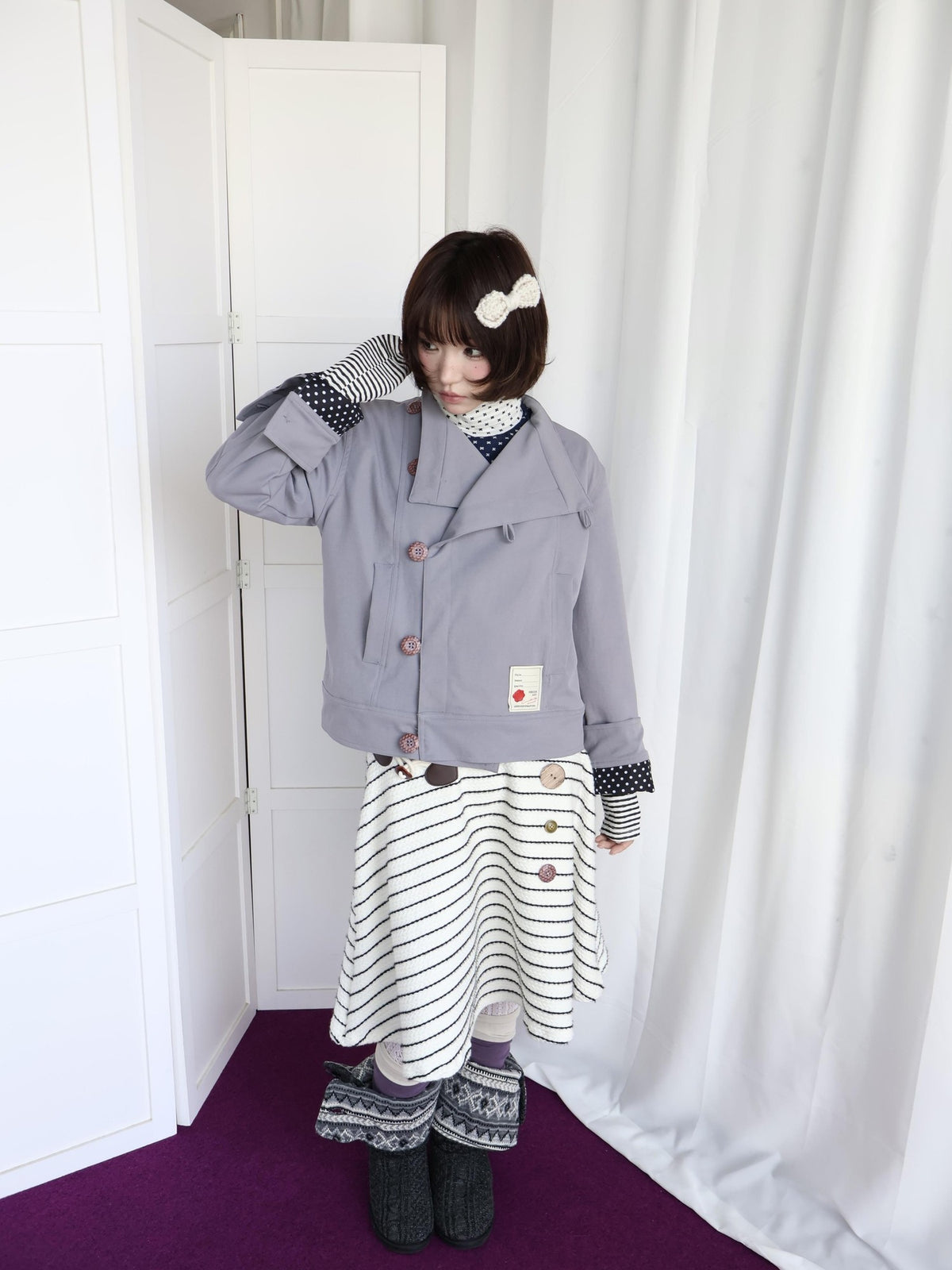 OurHappy Button Detail Twill Loose Fit Women&