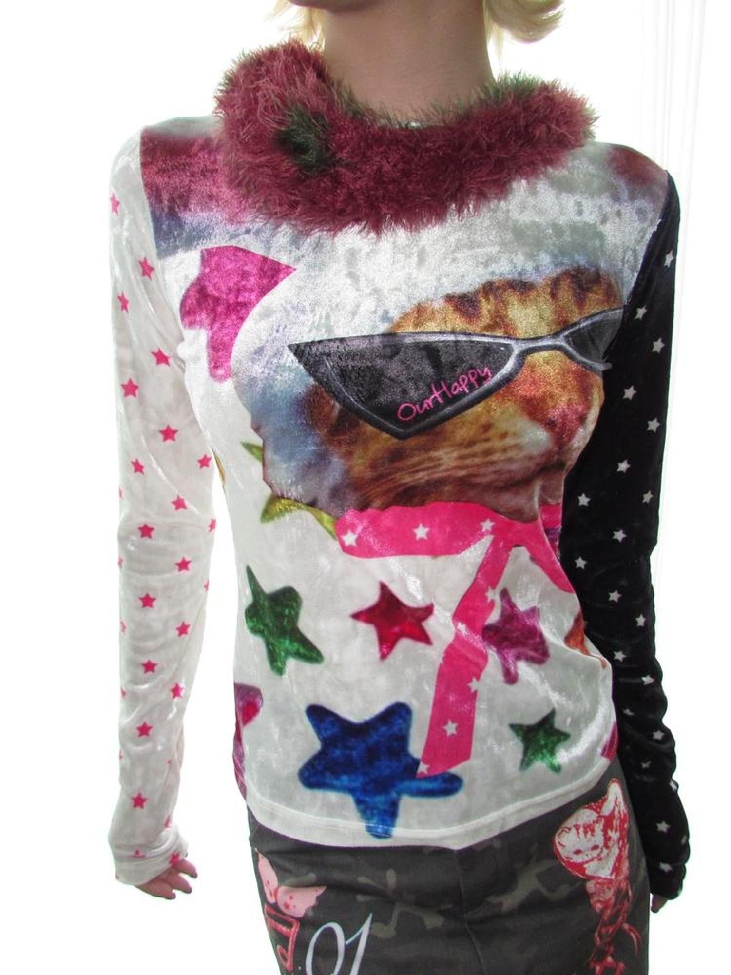 OurHappy Cat Print Patchwork Waisted Women&