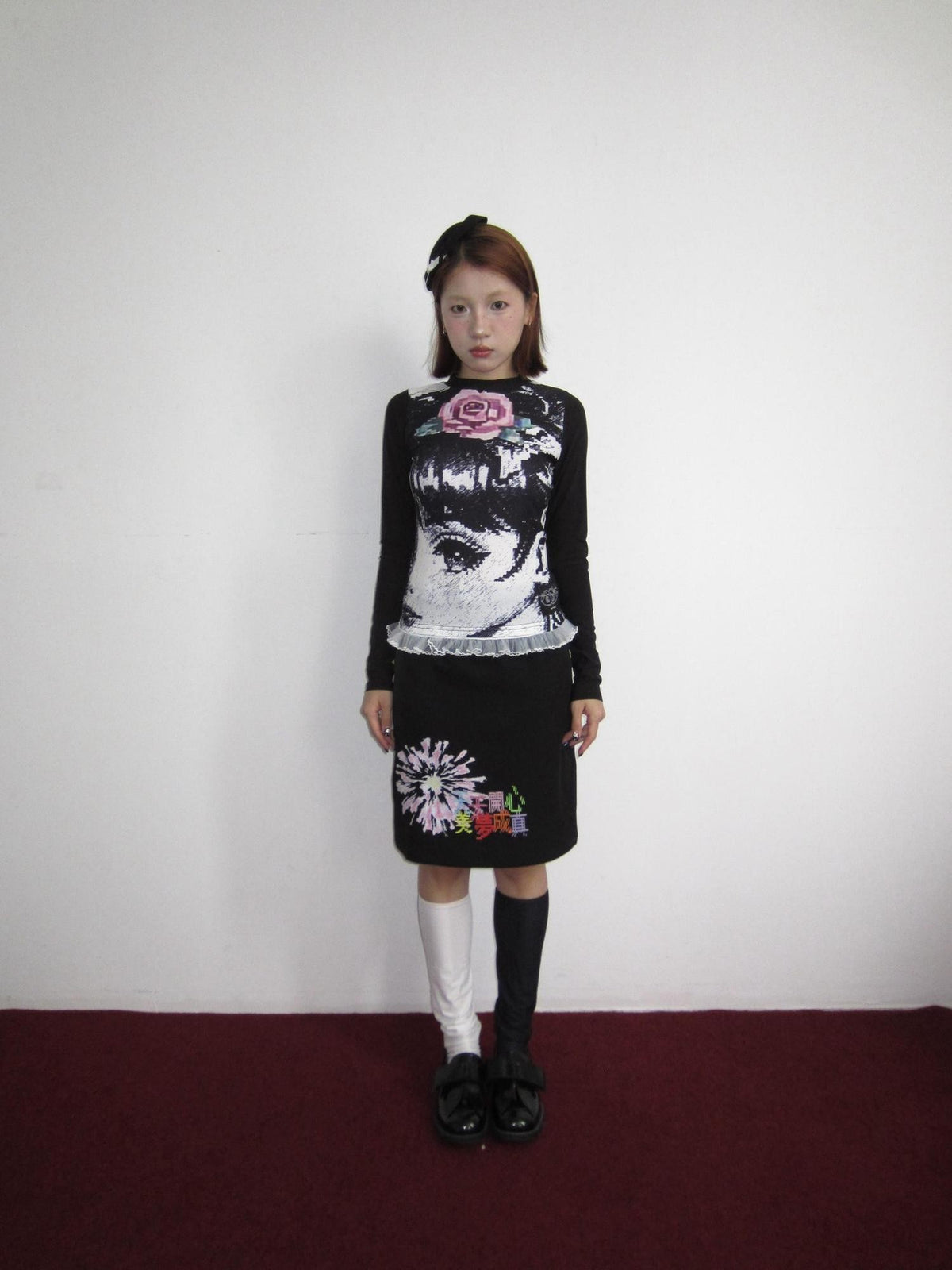 OurHappy Manga Girl Print Fleece Stretch Women&