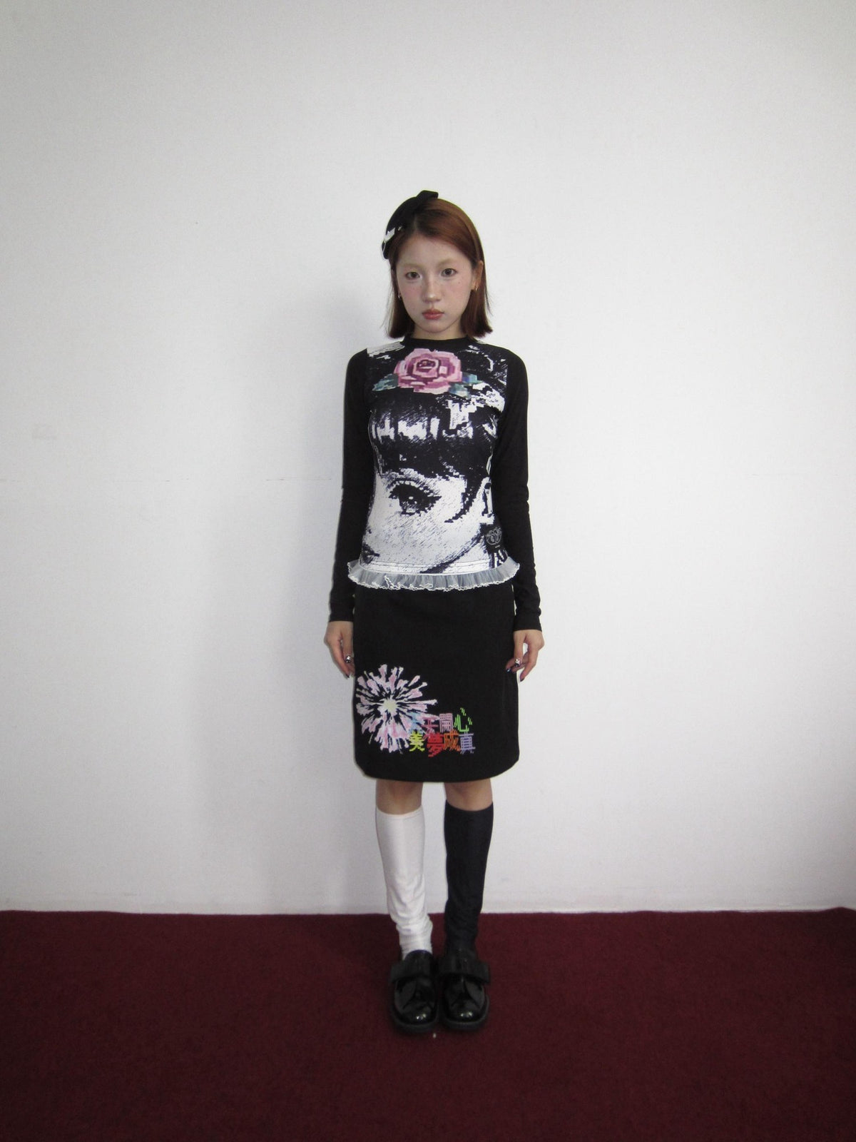OurHappy Manga Girl Print Fleece Stretch Women&
