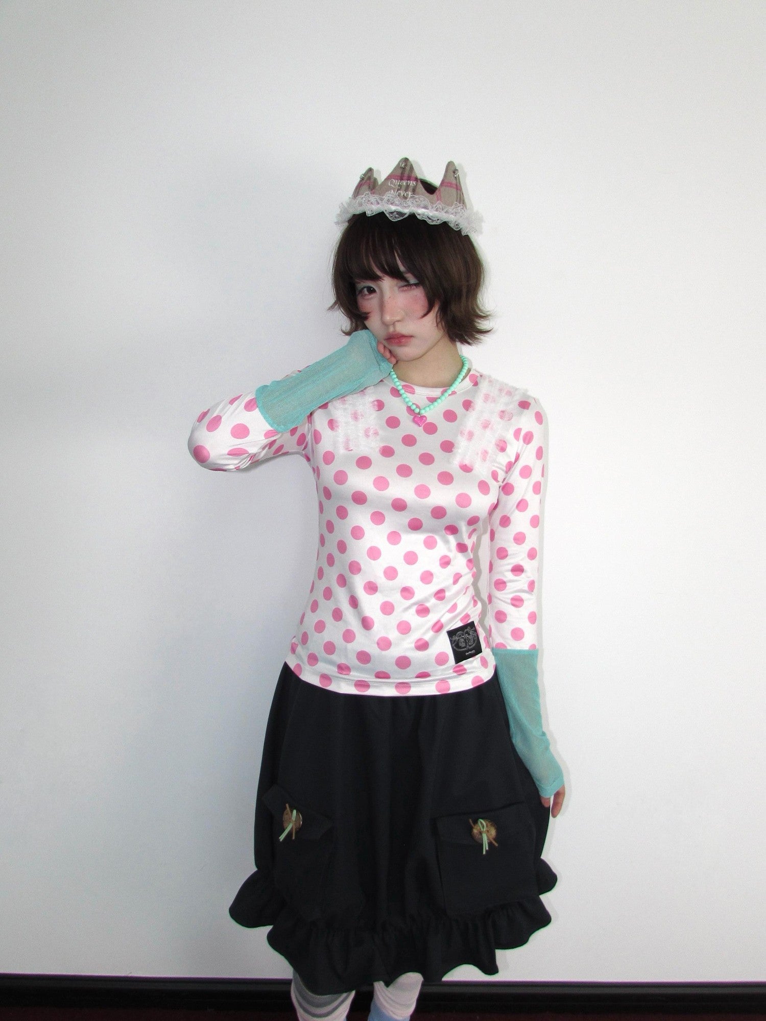 OurHappy Twill 3d Button Embellished Tulip Mid Rise Women&